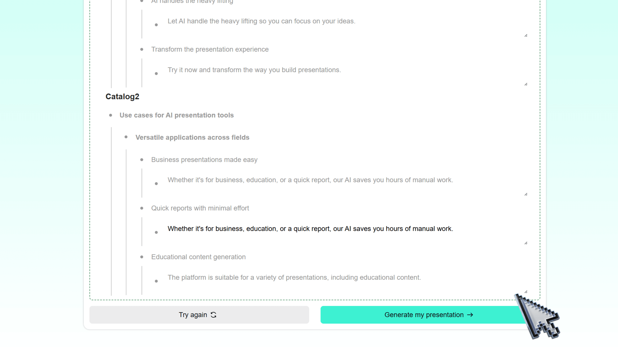 Automatically create a structured presentation outline from your text with Smallppt
