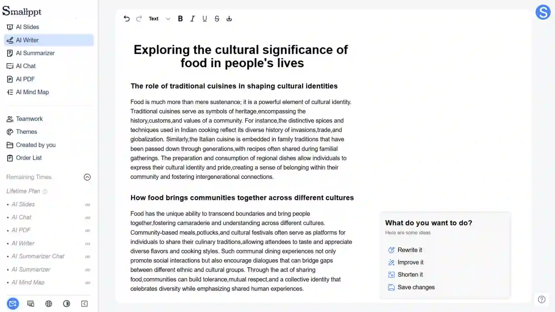 Smallppt generates well-structured and logical content based on the outline