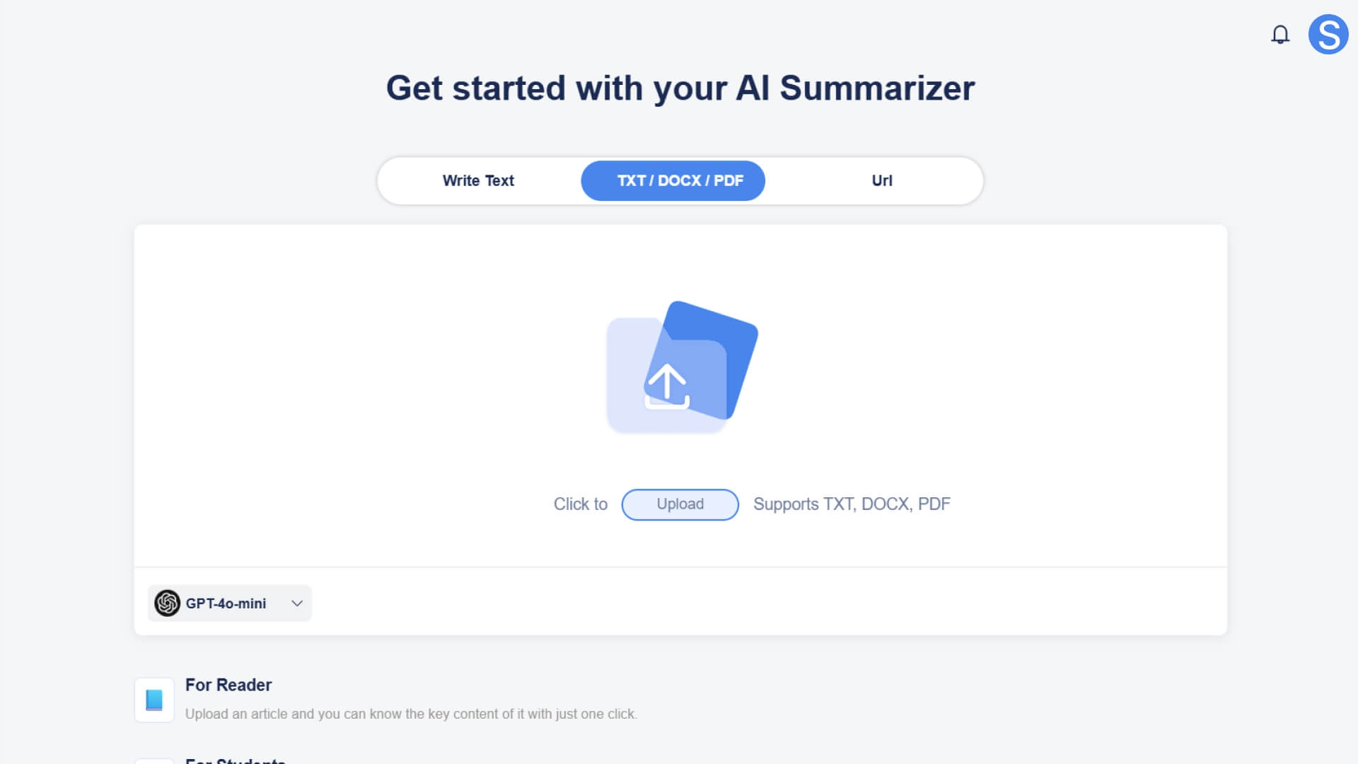 Upload a file to the AI Summarizer