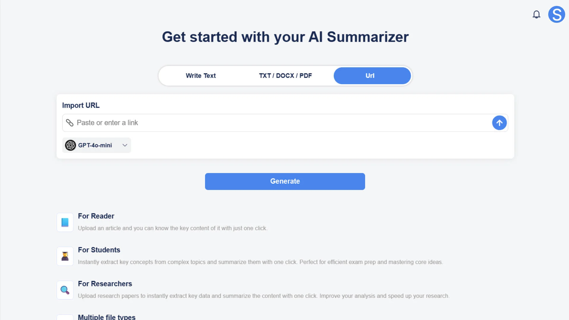 Import a link into the AI Summarizer