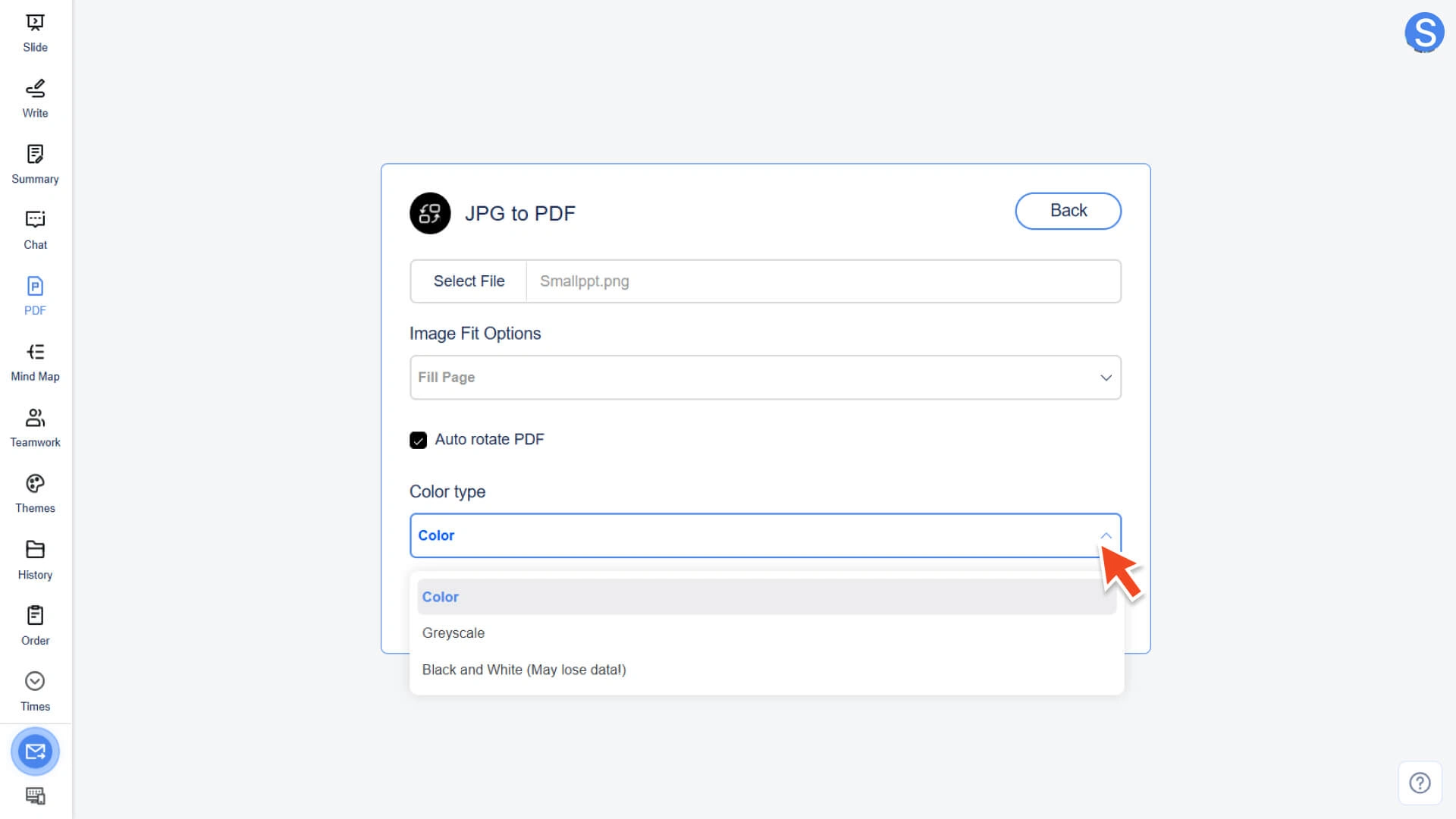 Adjust PDF output settings