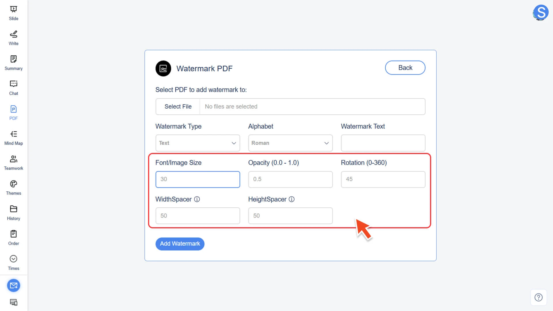 Customize watermark settings