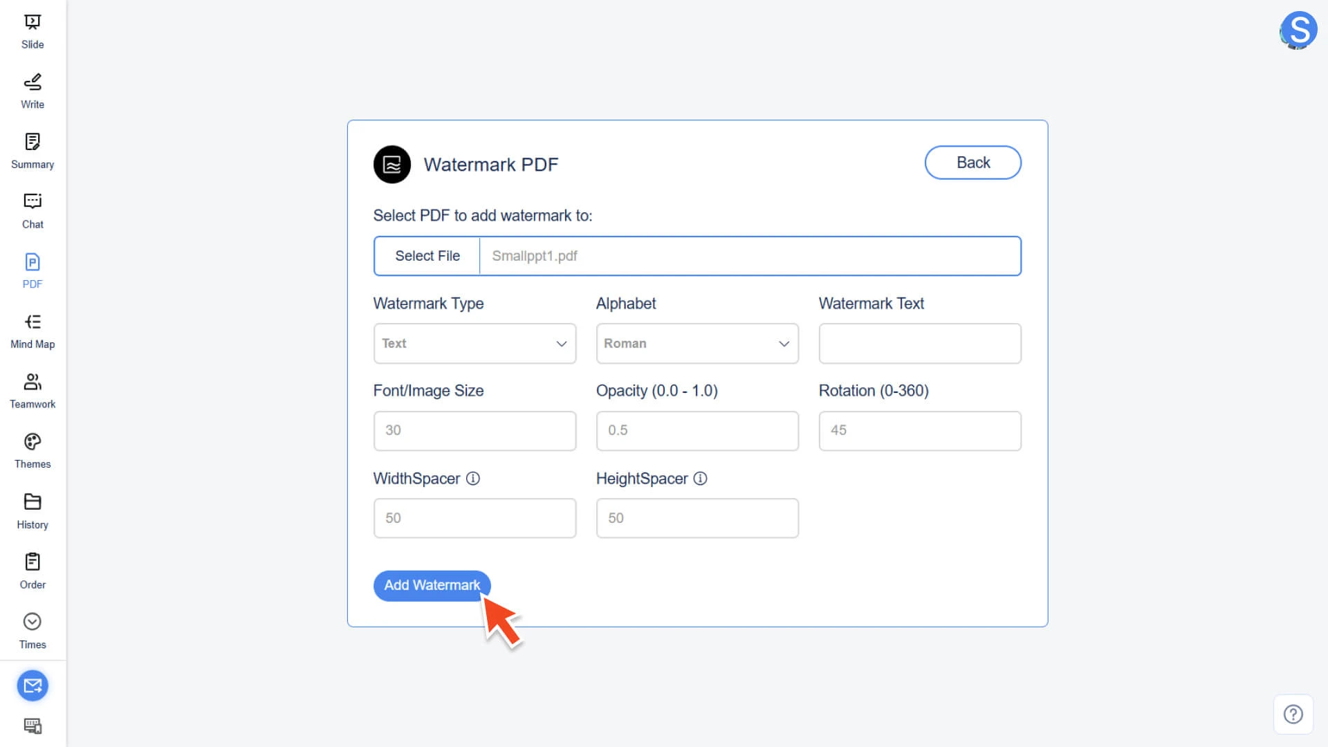 Export the PDF with a custom watermark
