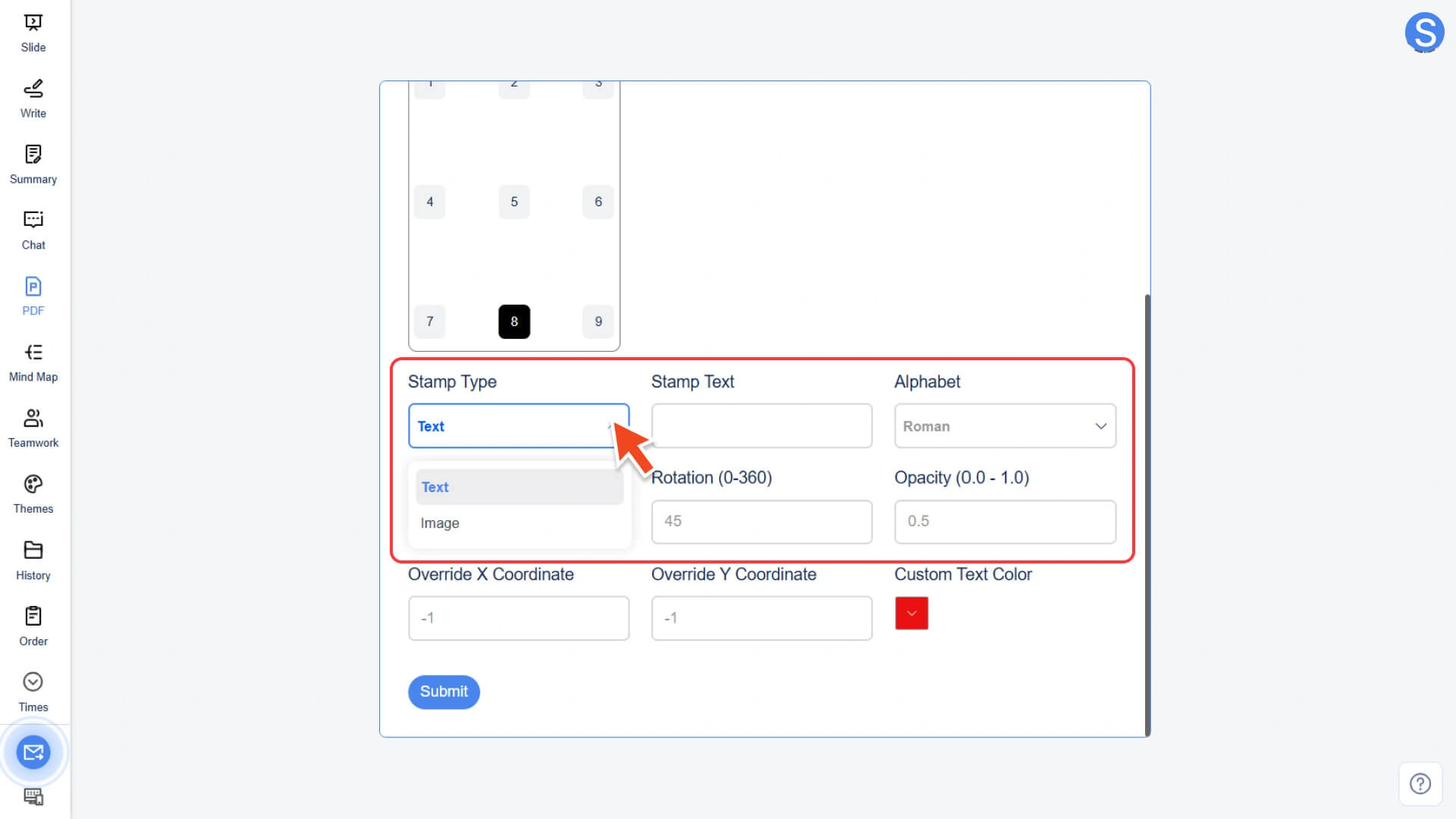 Customize the stamp type