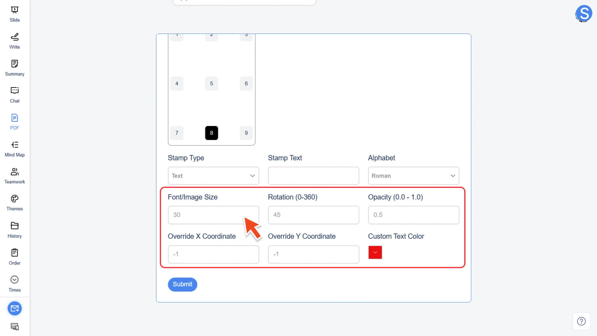 Customize the stamp appearance