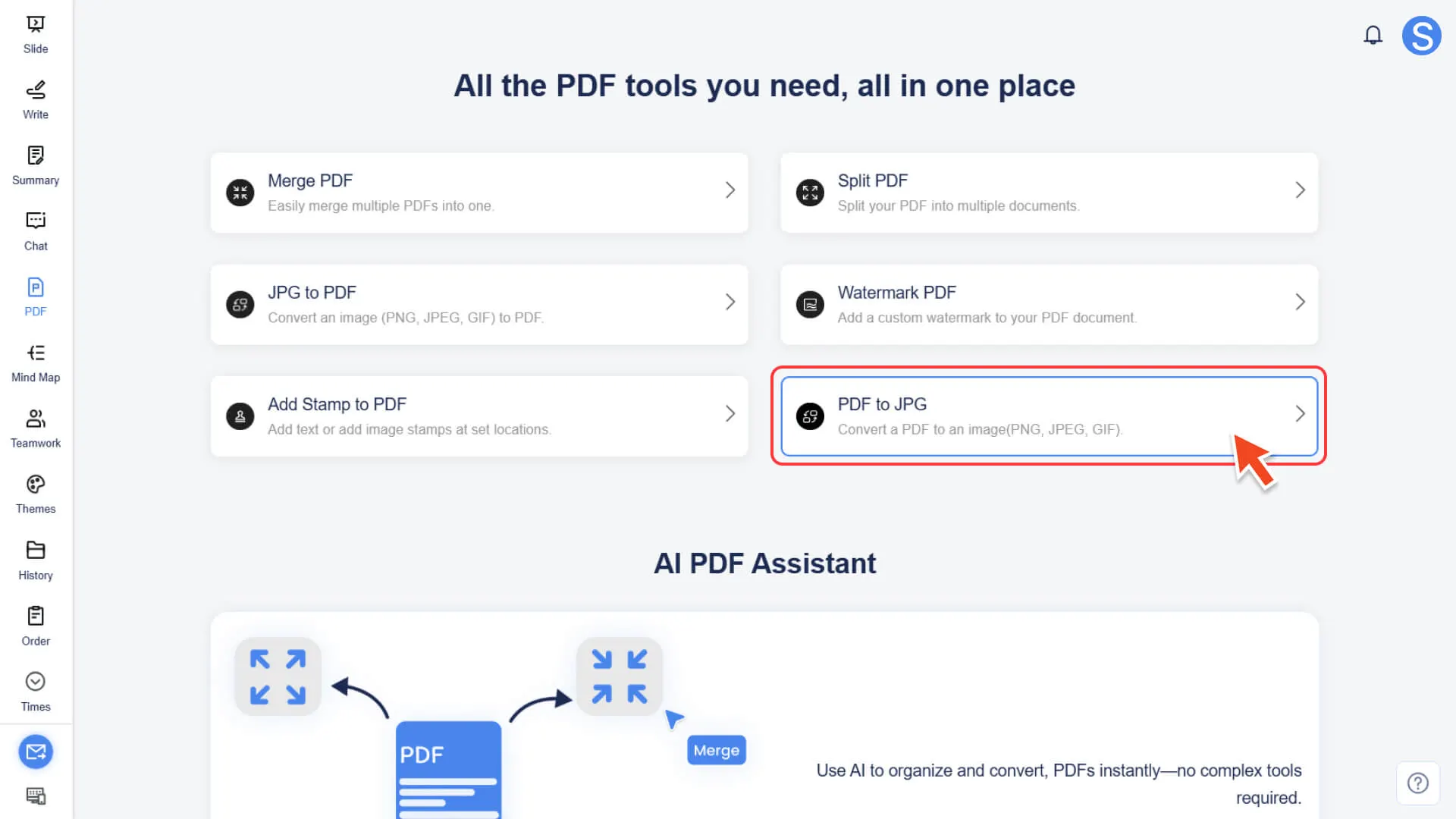 Select PDF to JPG in Smallppt