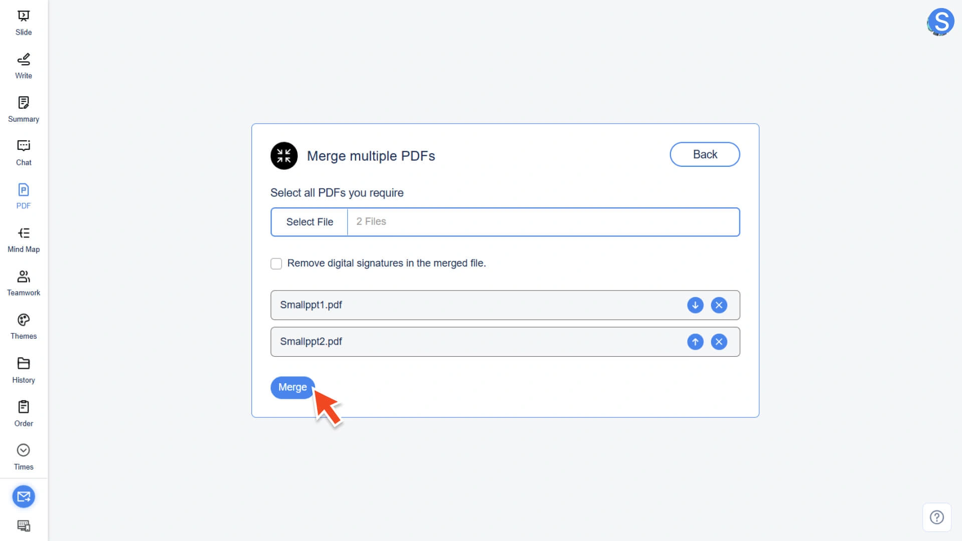 Merge the PDF files instantly