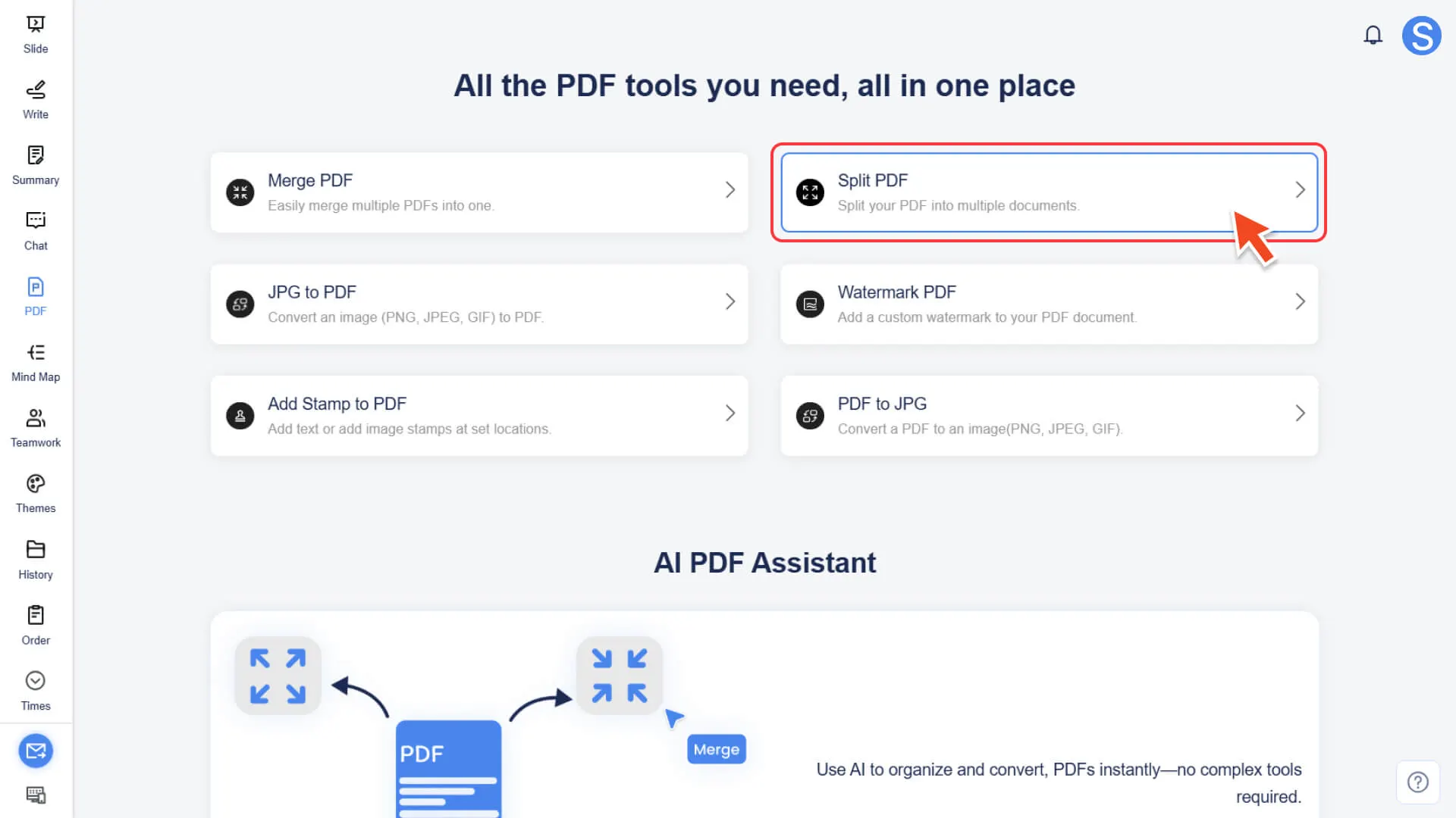 Select Split PDF in Smallppt