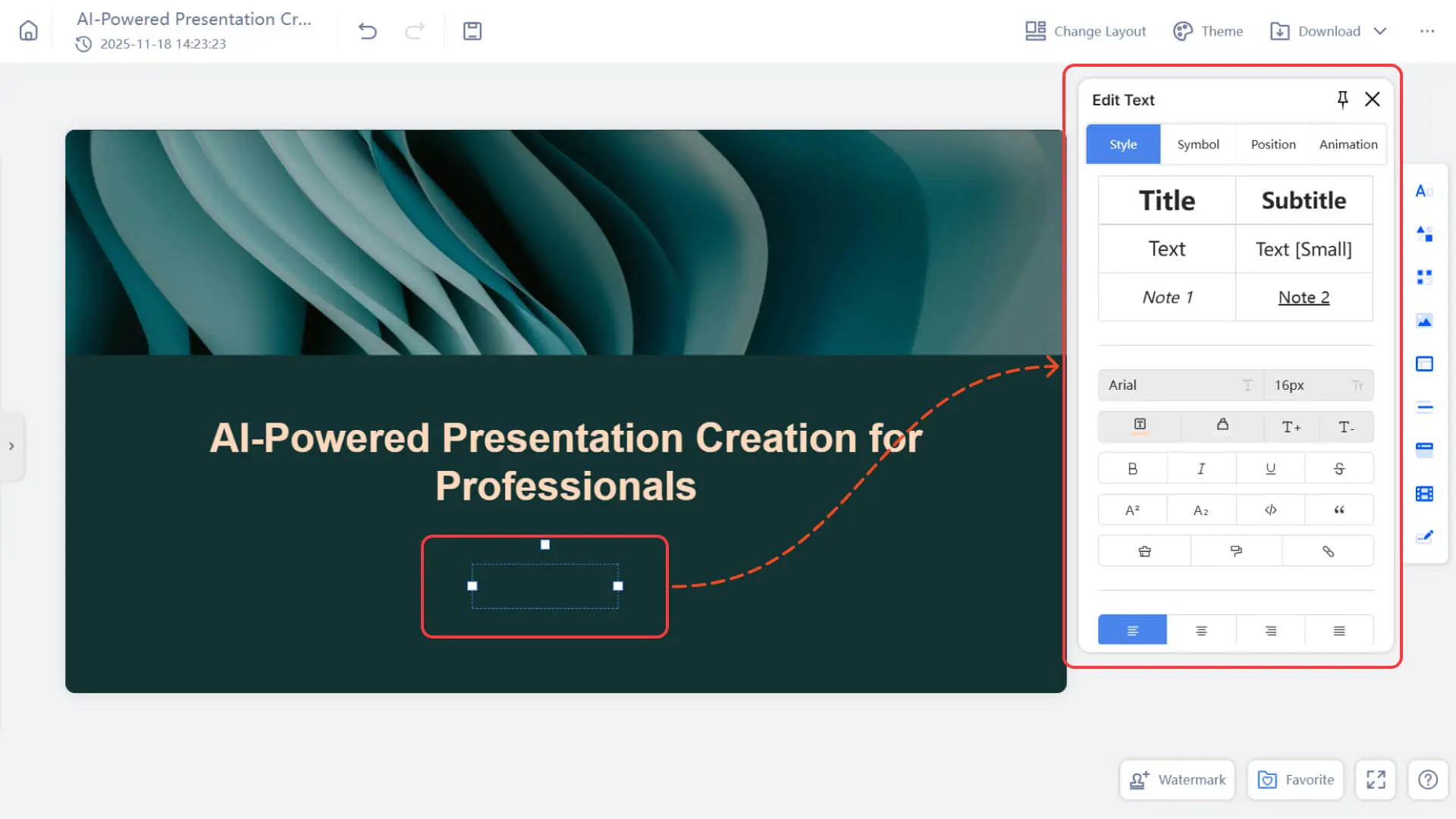 Double-click the slide to directly enter text