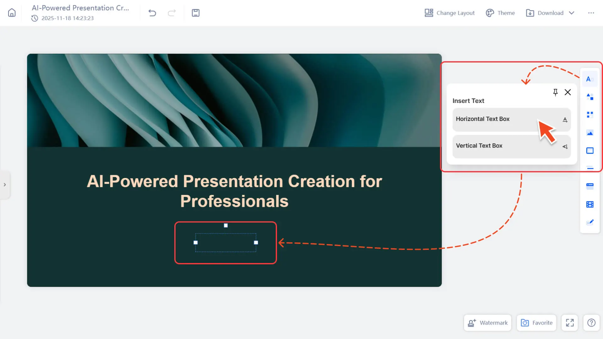 Select "insert text" from the formula bar