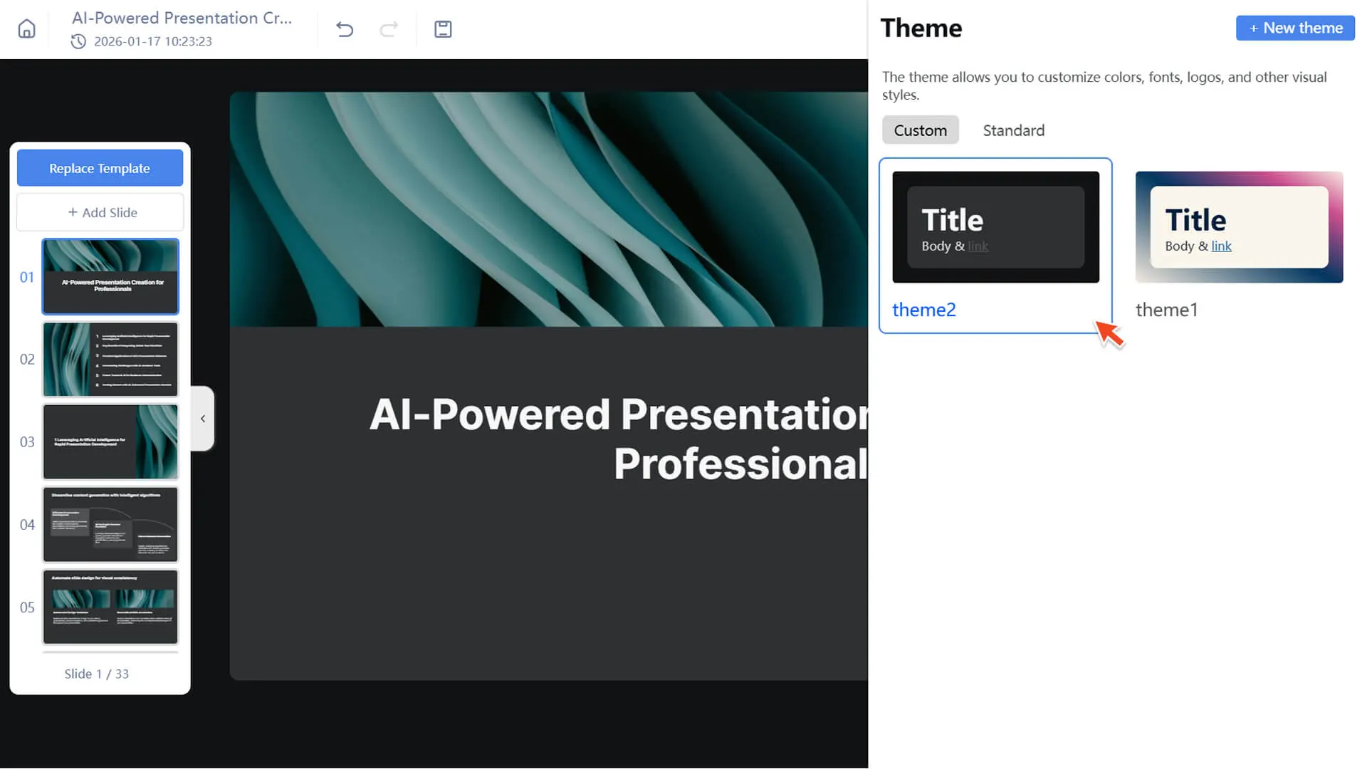 Click a custom theme to apply it instantly