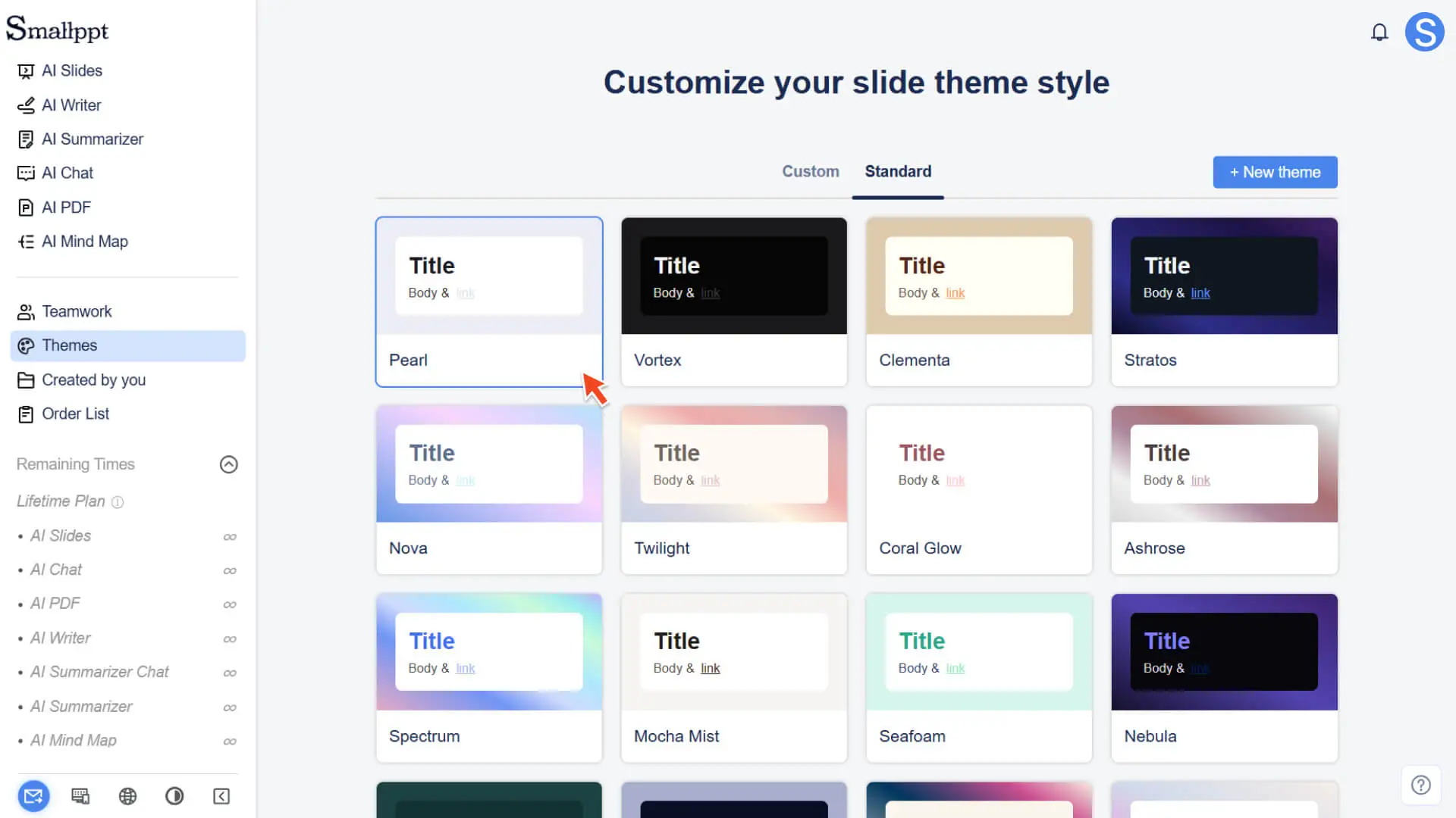 Choose a standard theme