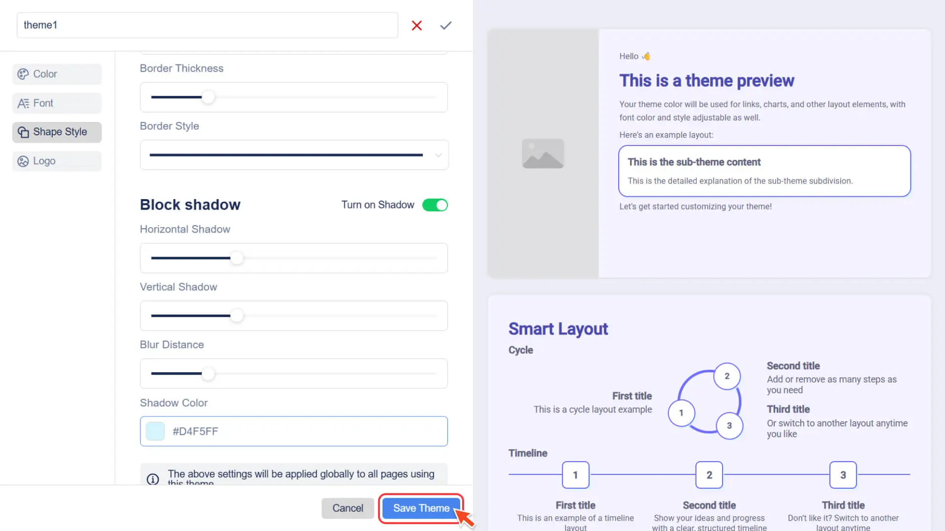 Save the theme as a custom template