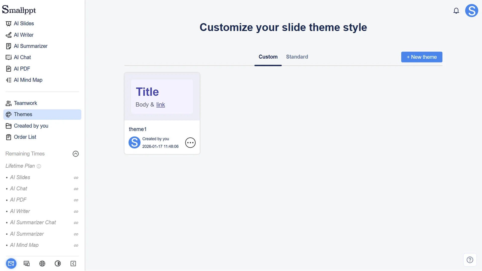 Apply the theme when creating or editing a presentation