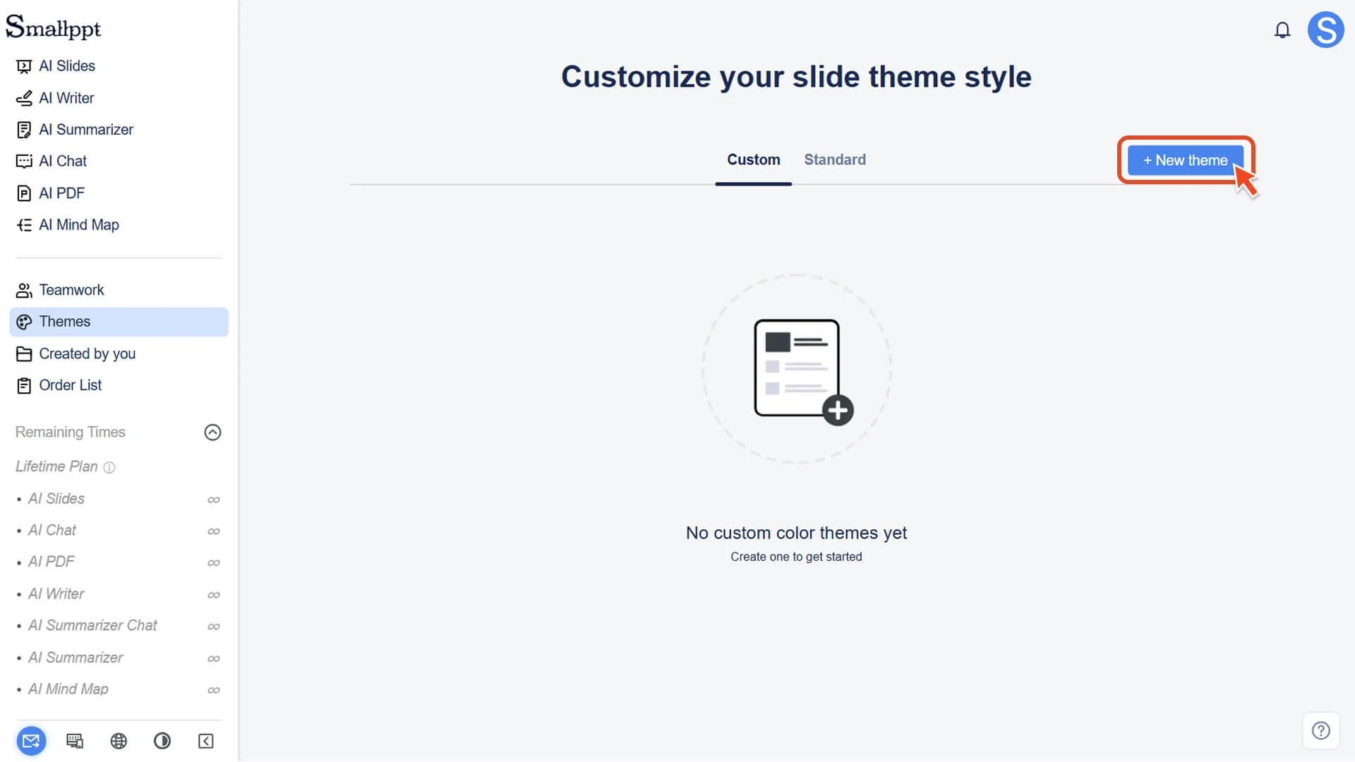 Click Create New Theme in Smallppt