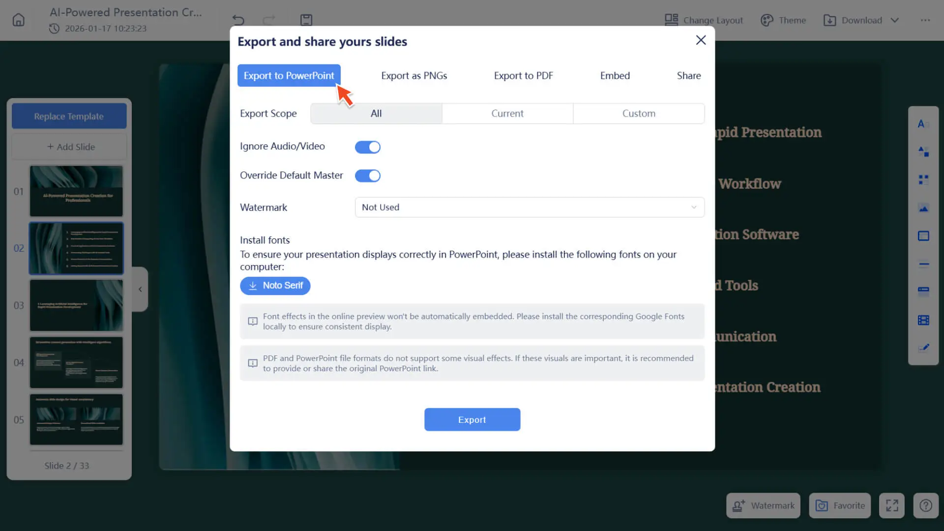 Export the presentation as a PowerPoint file