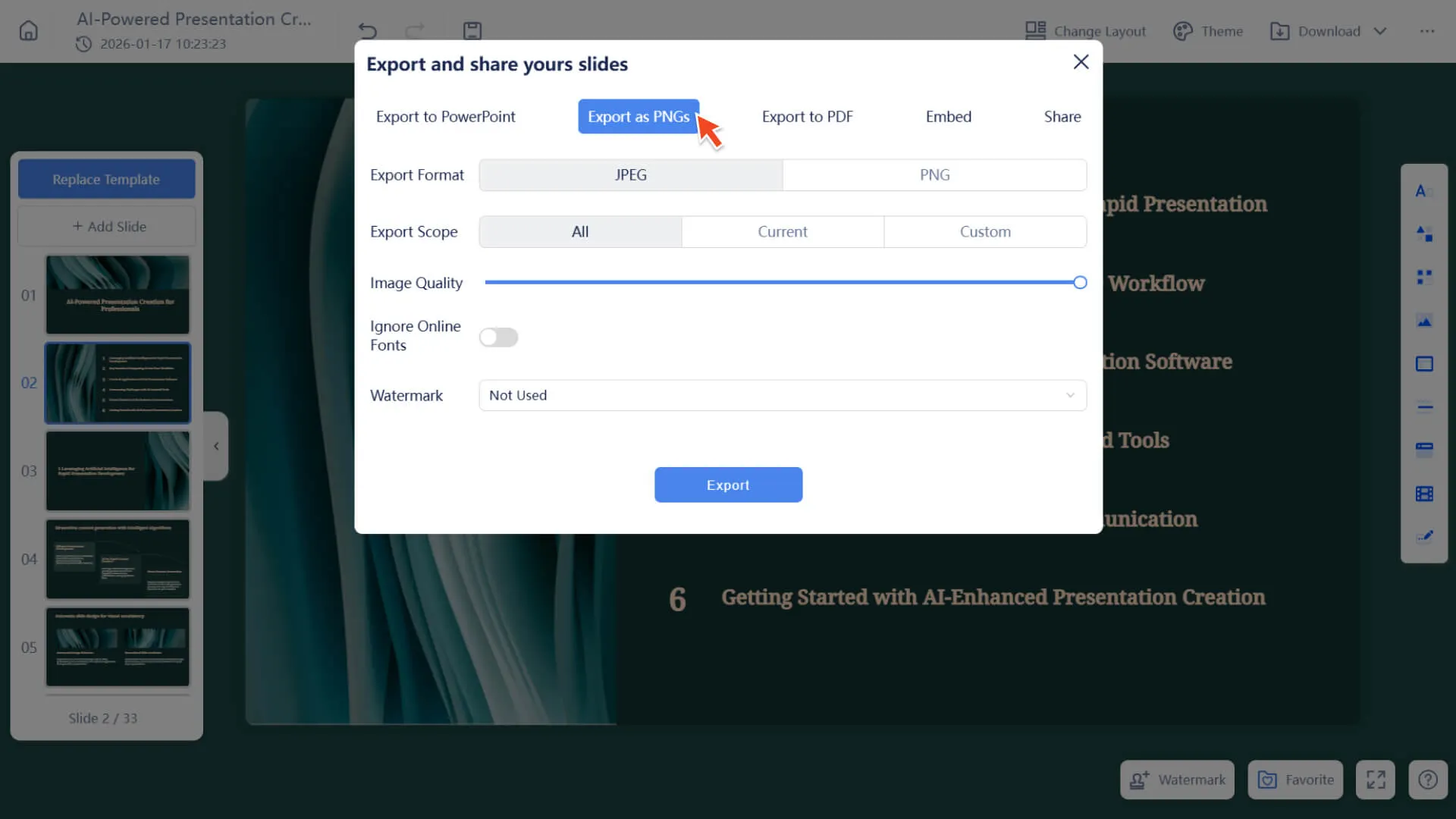 Export the presentation as a PDF for sharing and printing