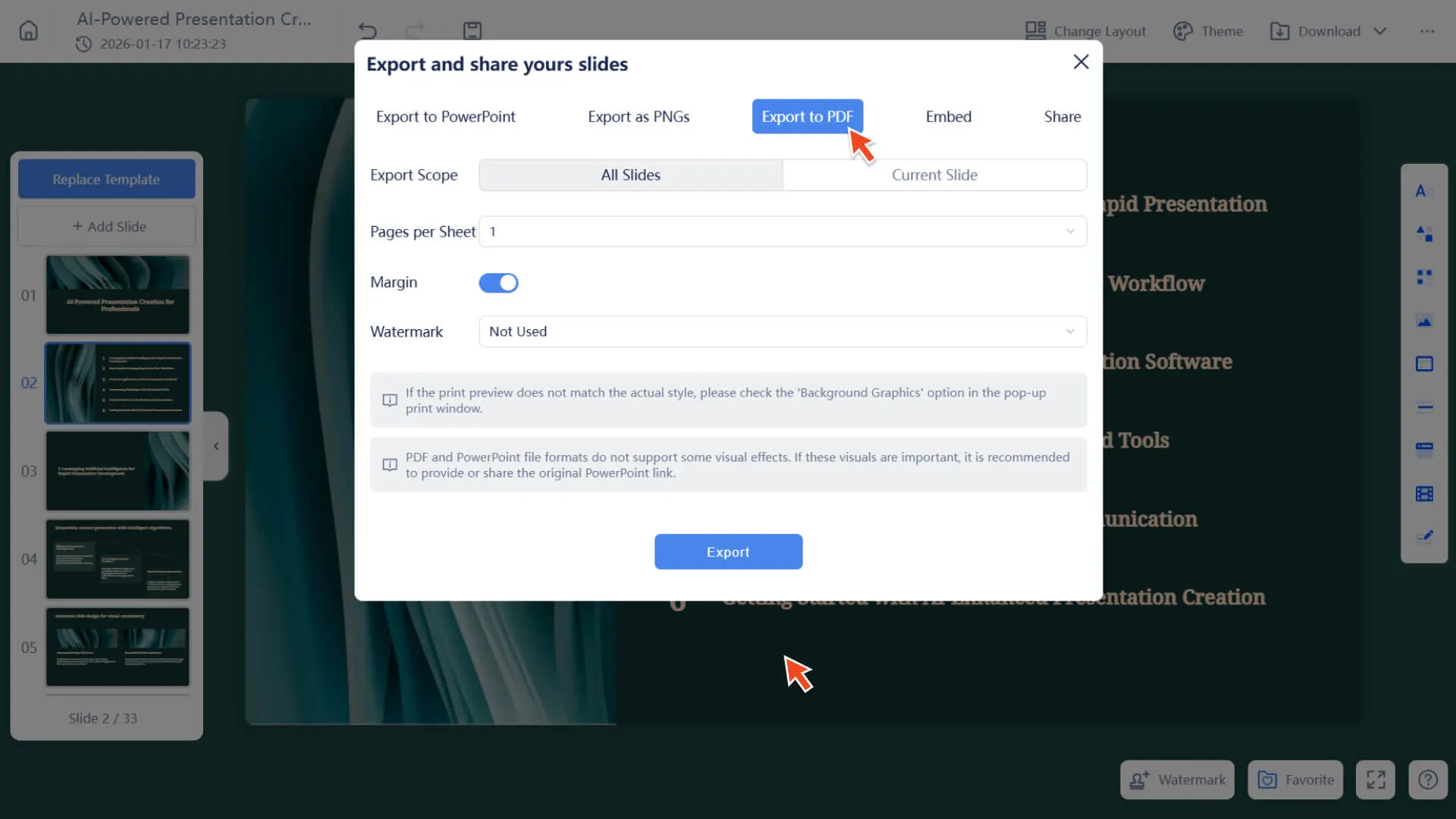 Export slides as images in Smallppt