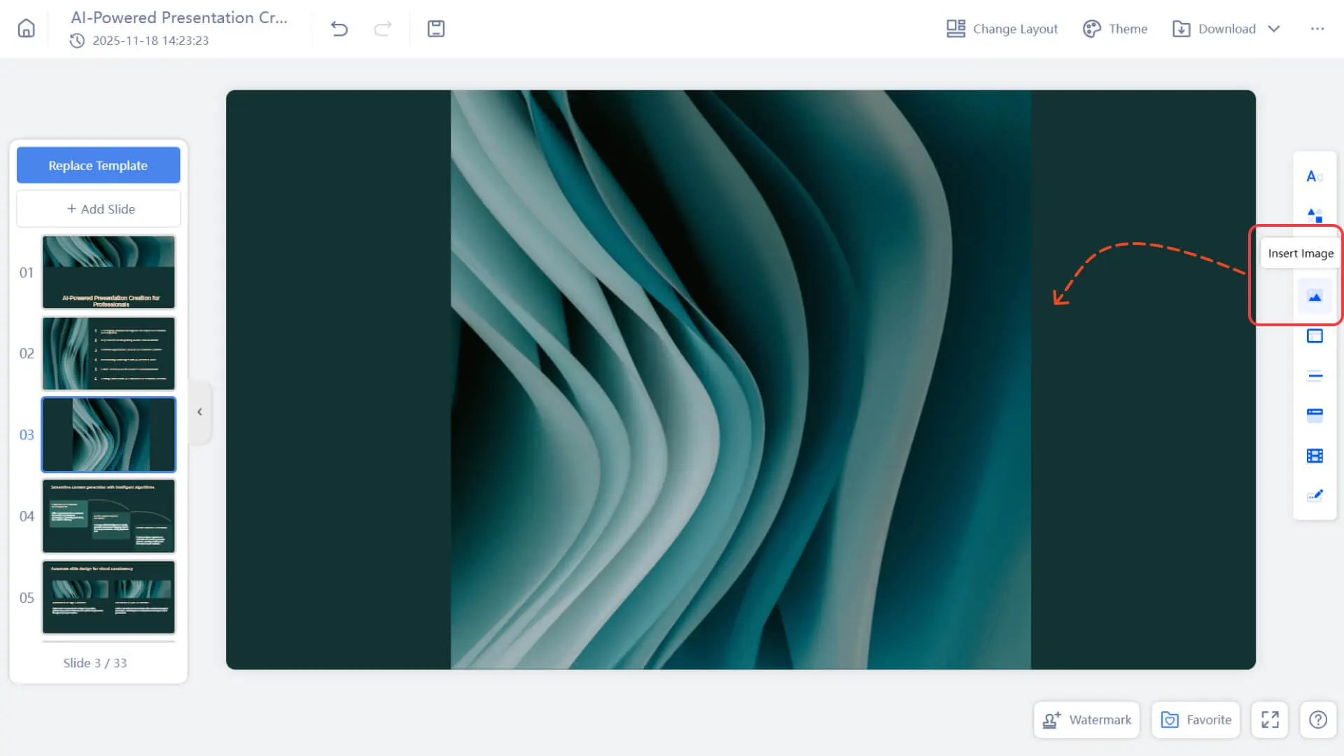 Click “Insert Image” in the right toolbar