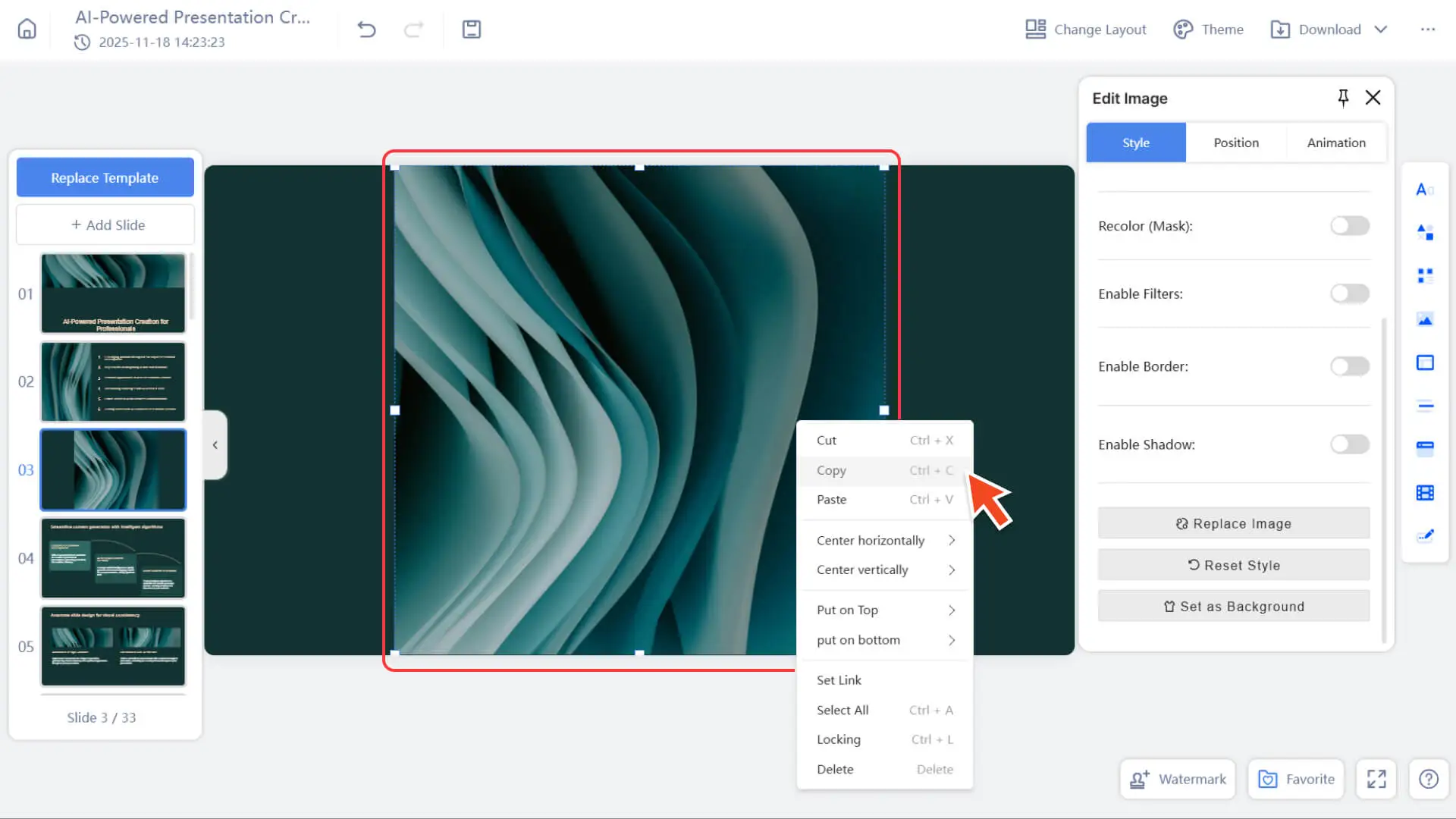 Select the image and use a keyboard shortcut to copy it