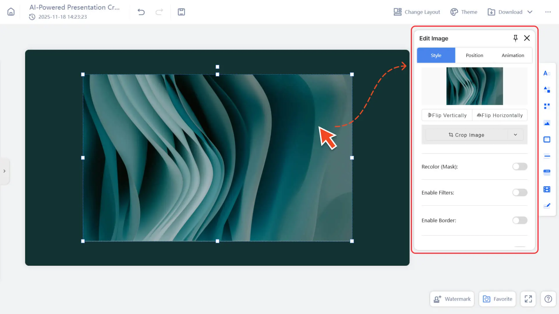 Click an image to open the edit panel automatically