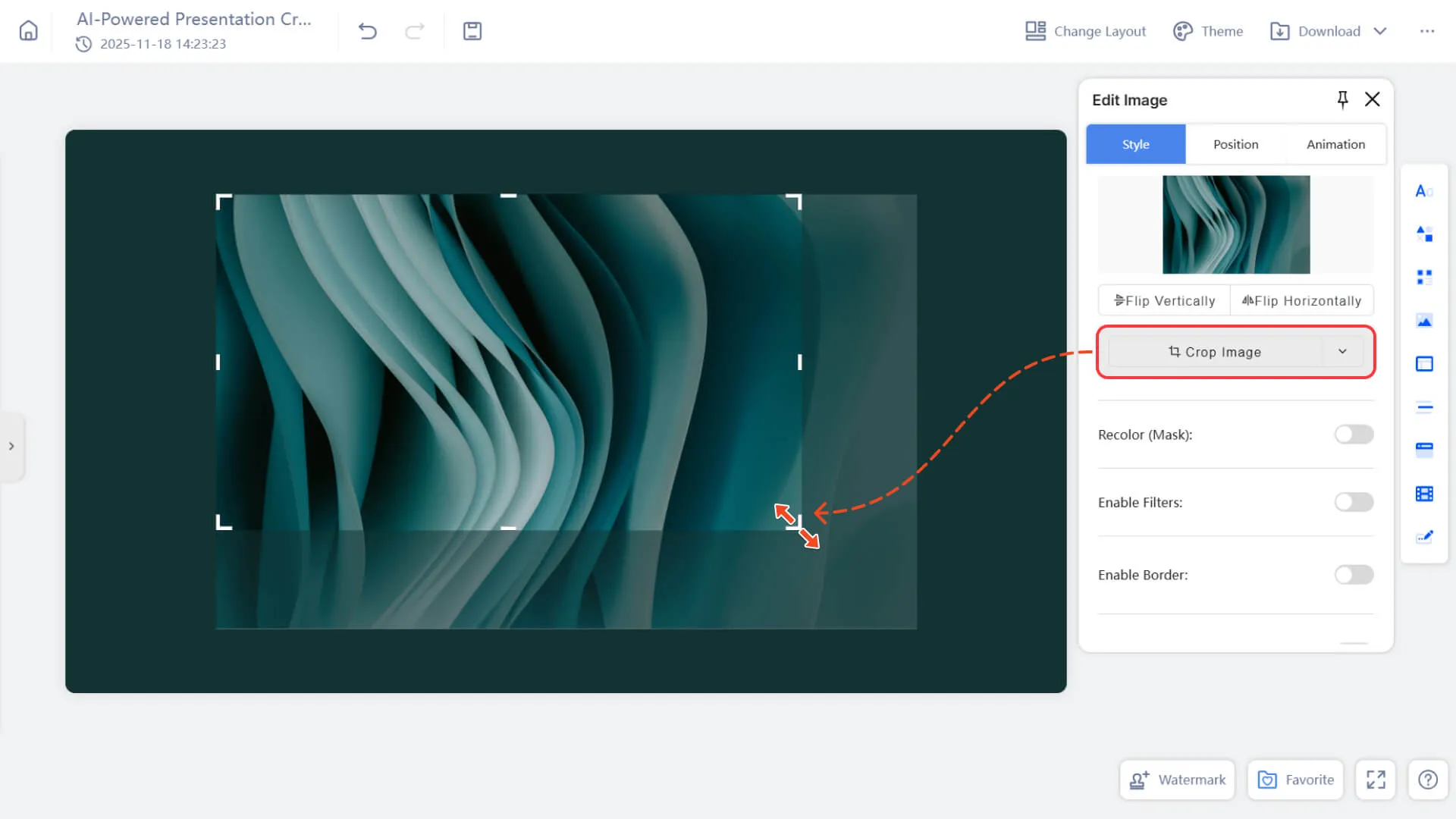 Crop the image to the desired size in Smallppt