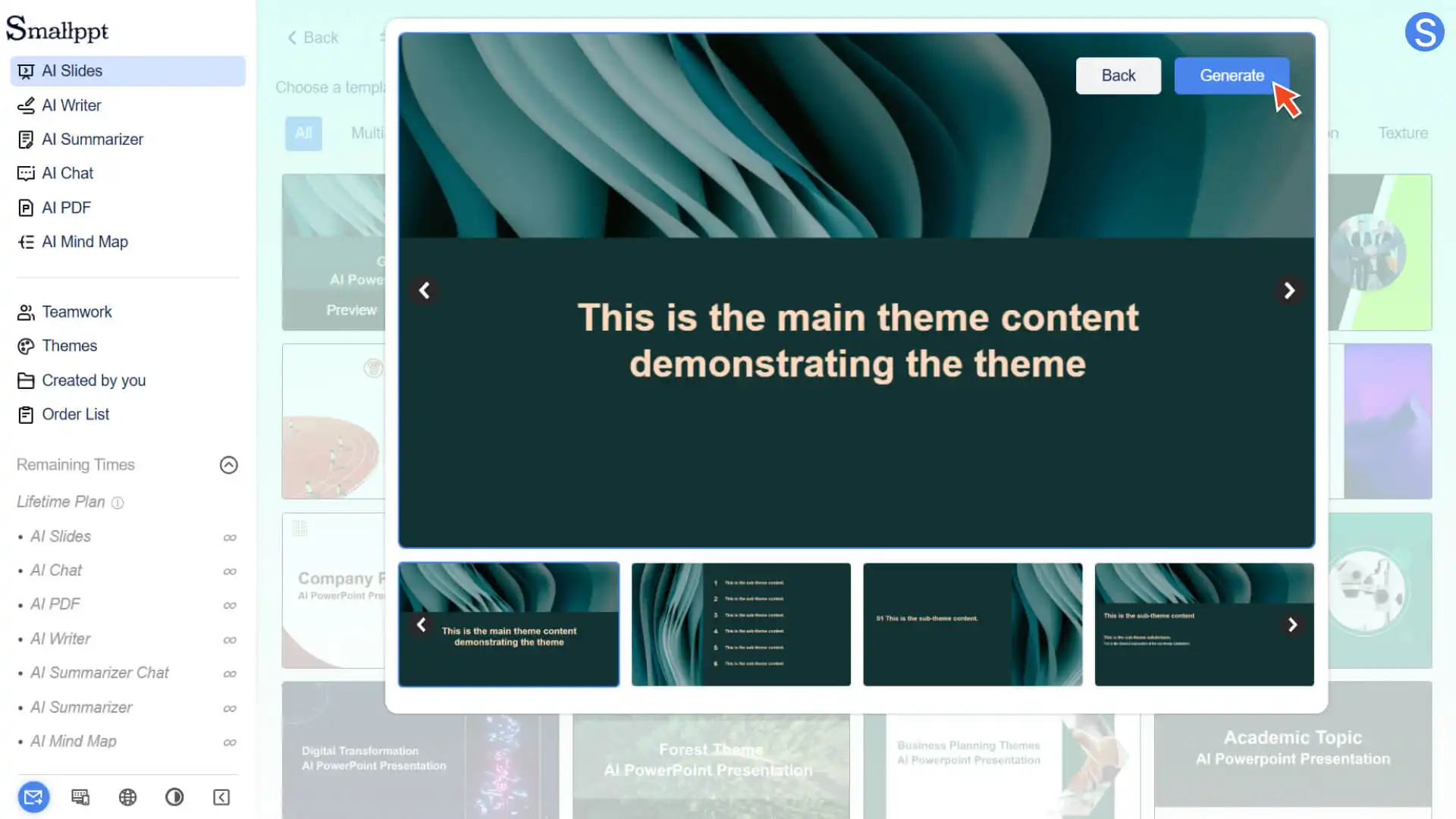 Click the presentation template to preview