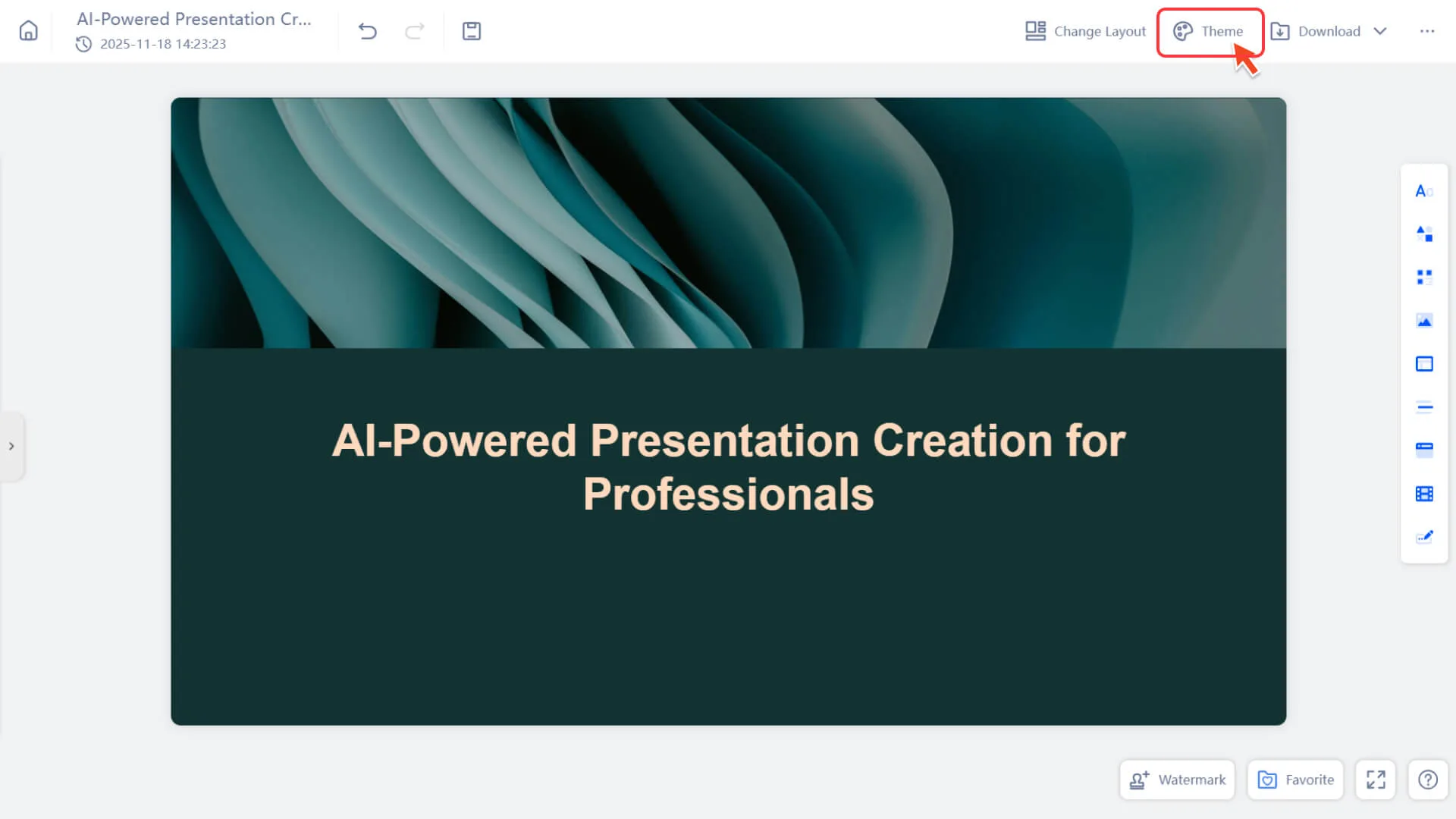 Click "Theme" in Smallppt