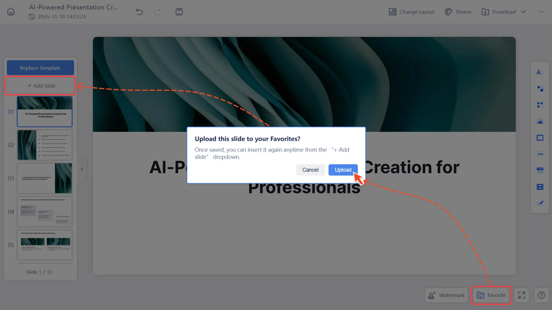 Click "favorite" to add the slideshow to your favorites