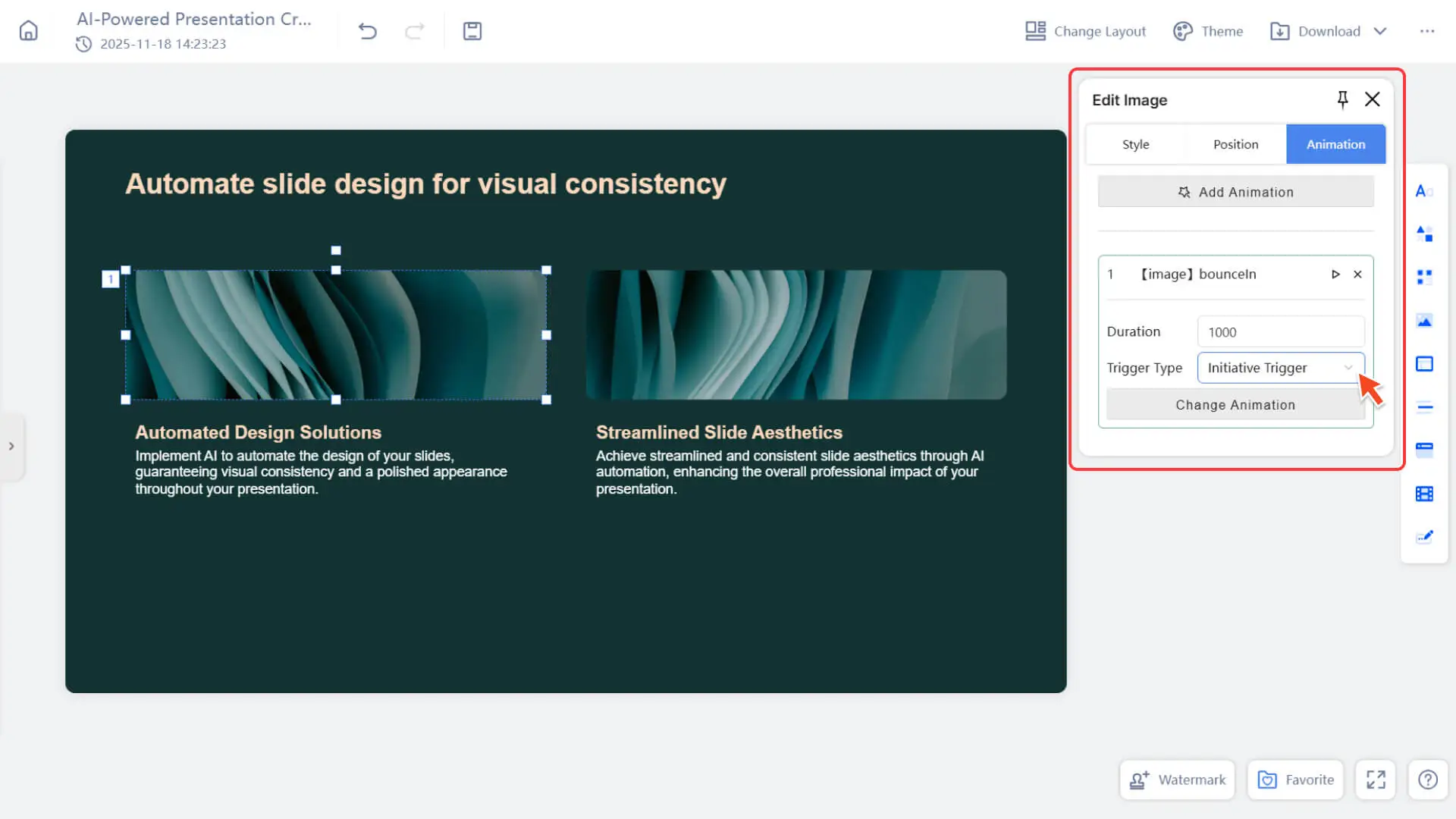 Edit animation settings in Smallppt