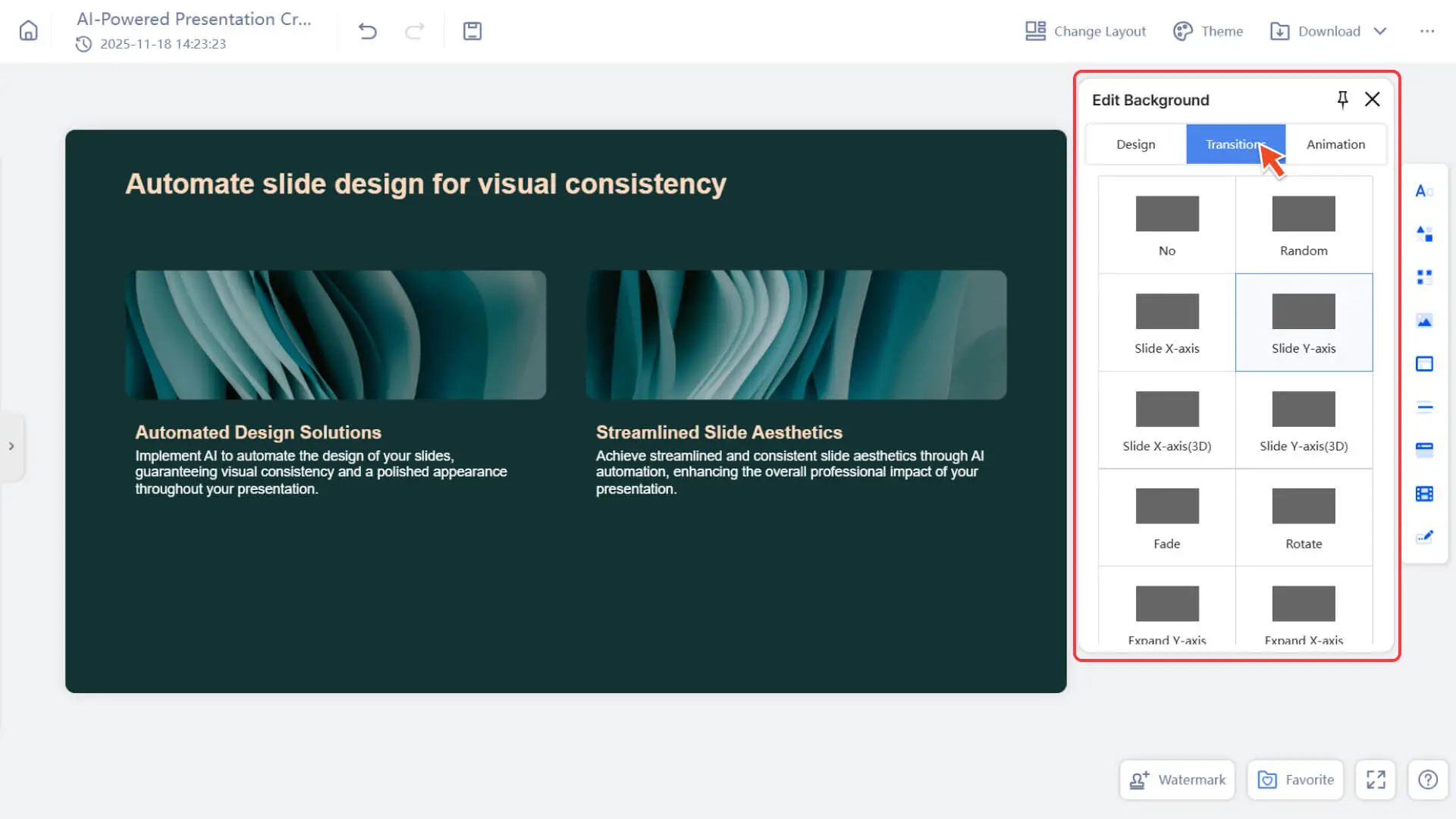 Choose slide transition effects in Smallppt