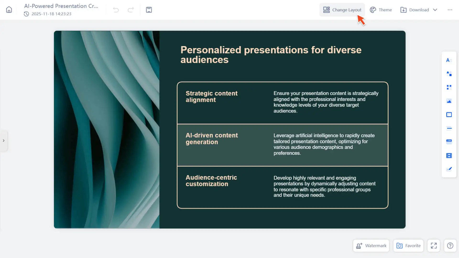 Click the "Change Layout" button in Smallppt