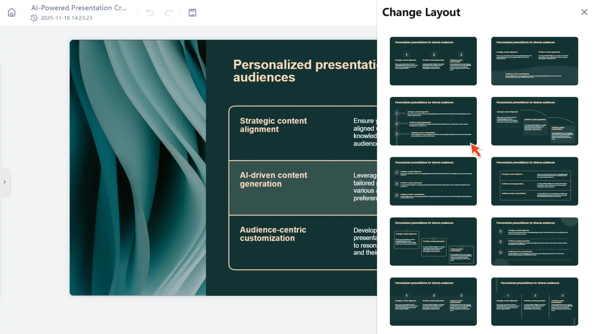 Open the layout template panel