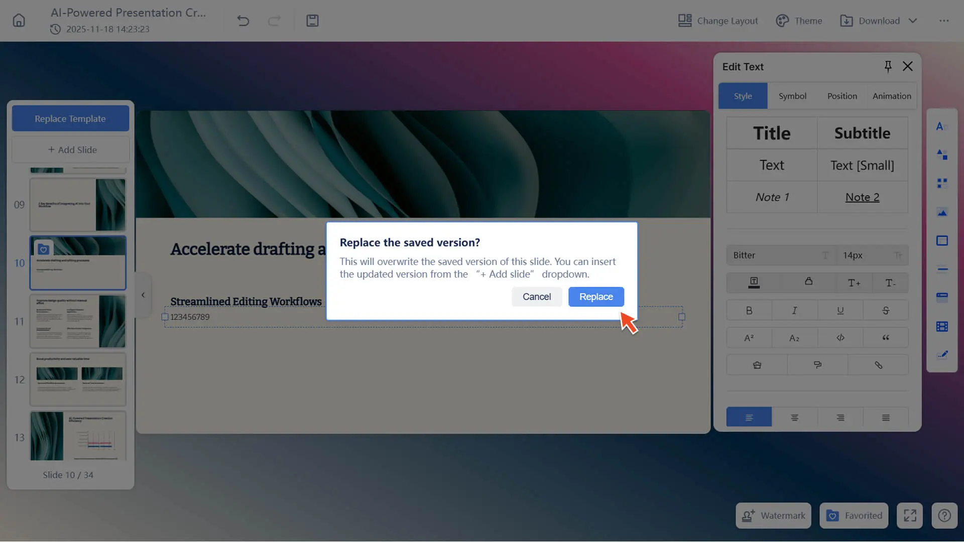 Update saved slides in favorites