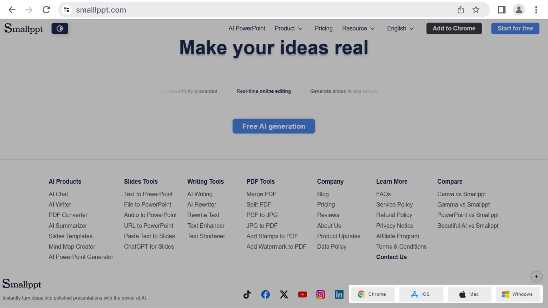 The Download button at the bottom of the Smallppt website provides download options