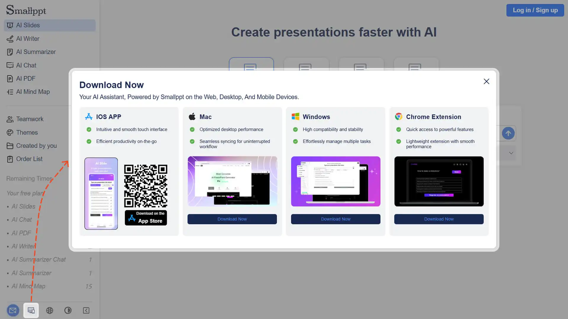 The Smallppt dashboard offers four download options