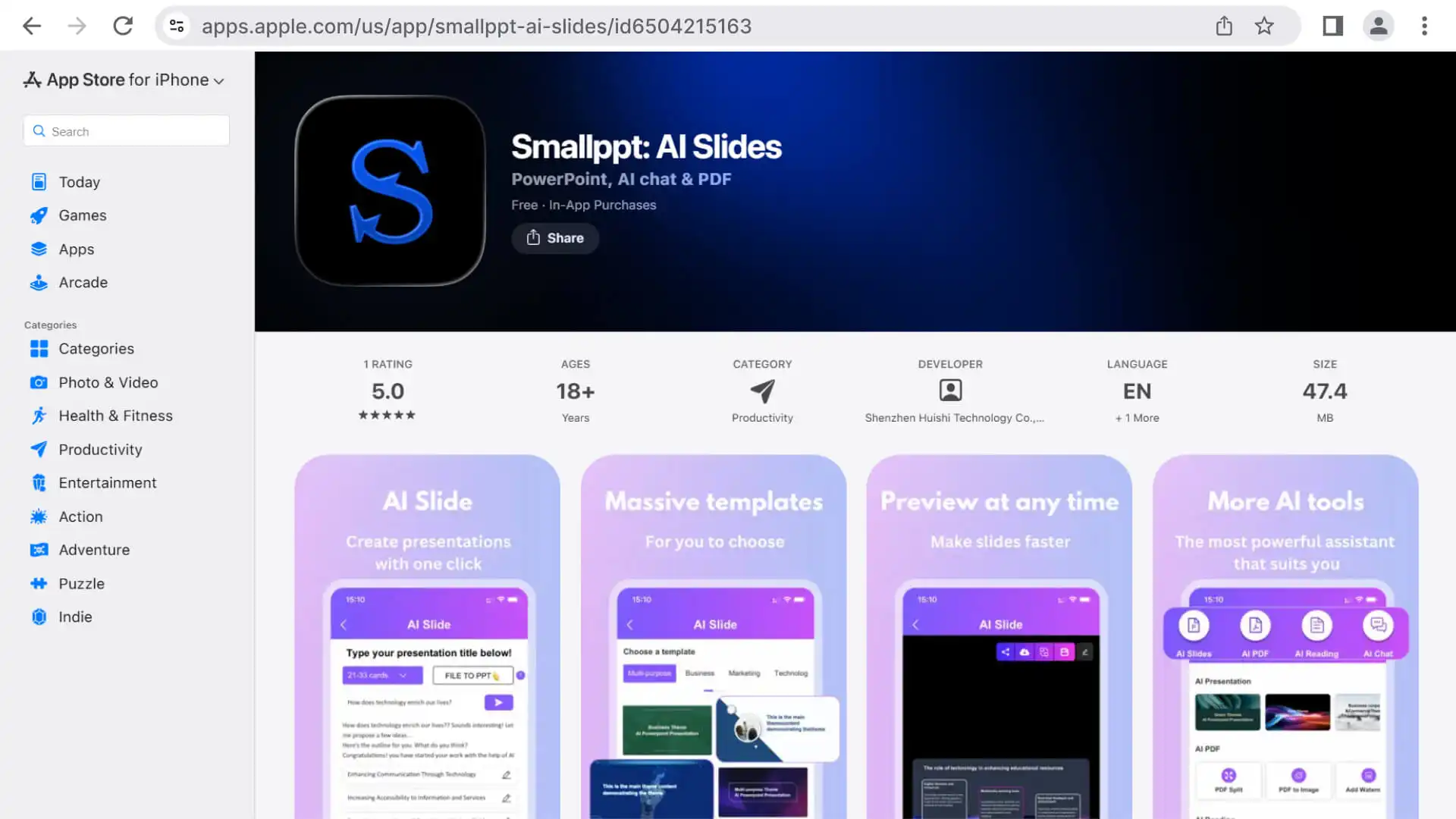Search for “Smallppt: AI Slides” on the App Store