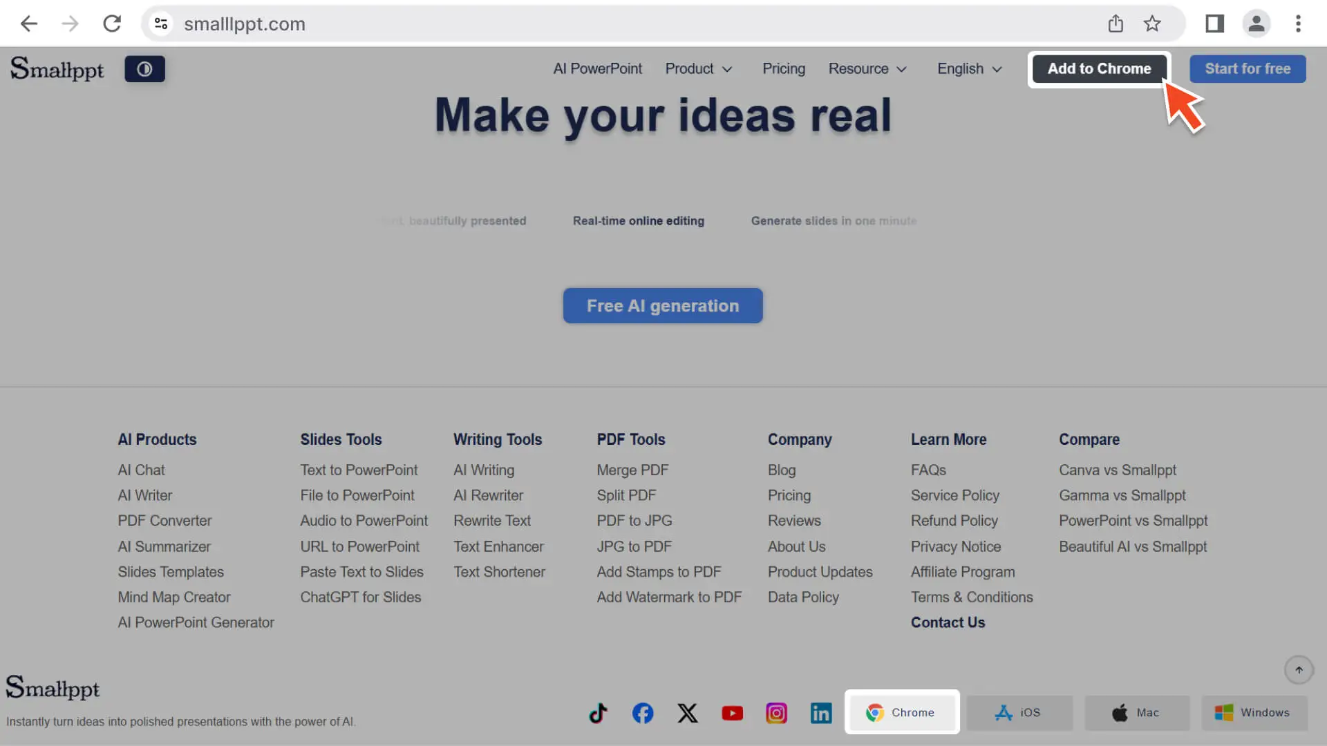 Add Smallppt to Google Extensions from the homepage