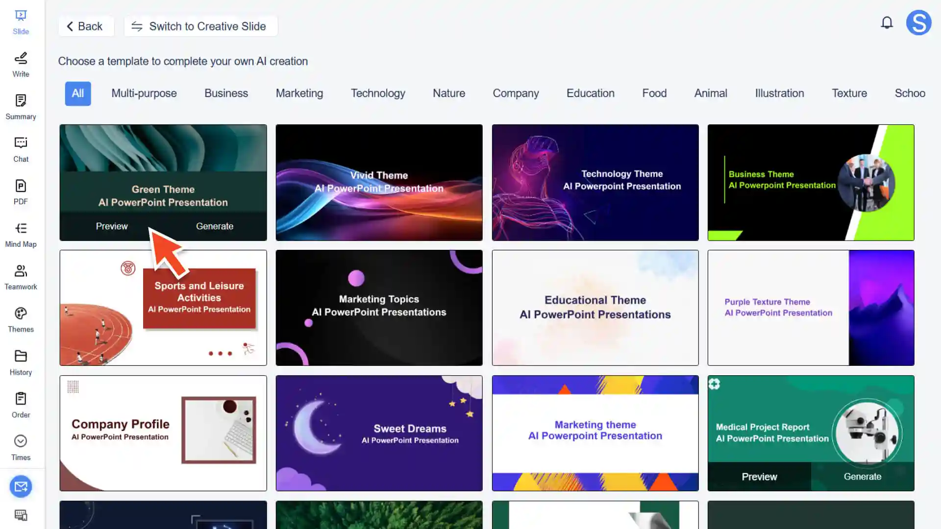 Choose a ready-made template from the Smallppt template library