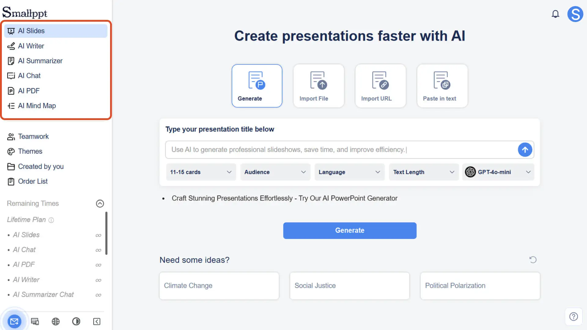 Choose from six productivity tools