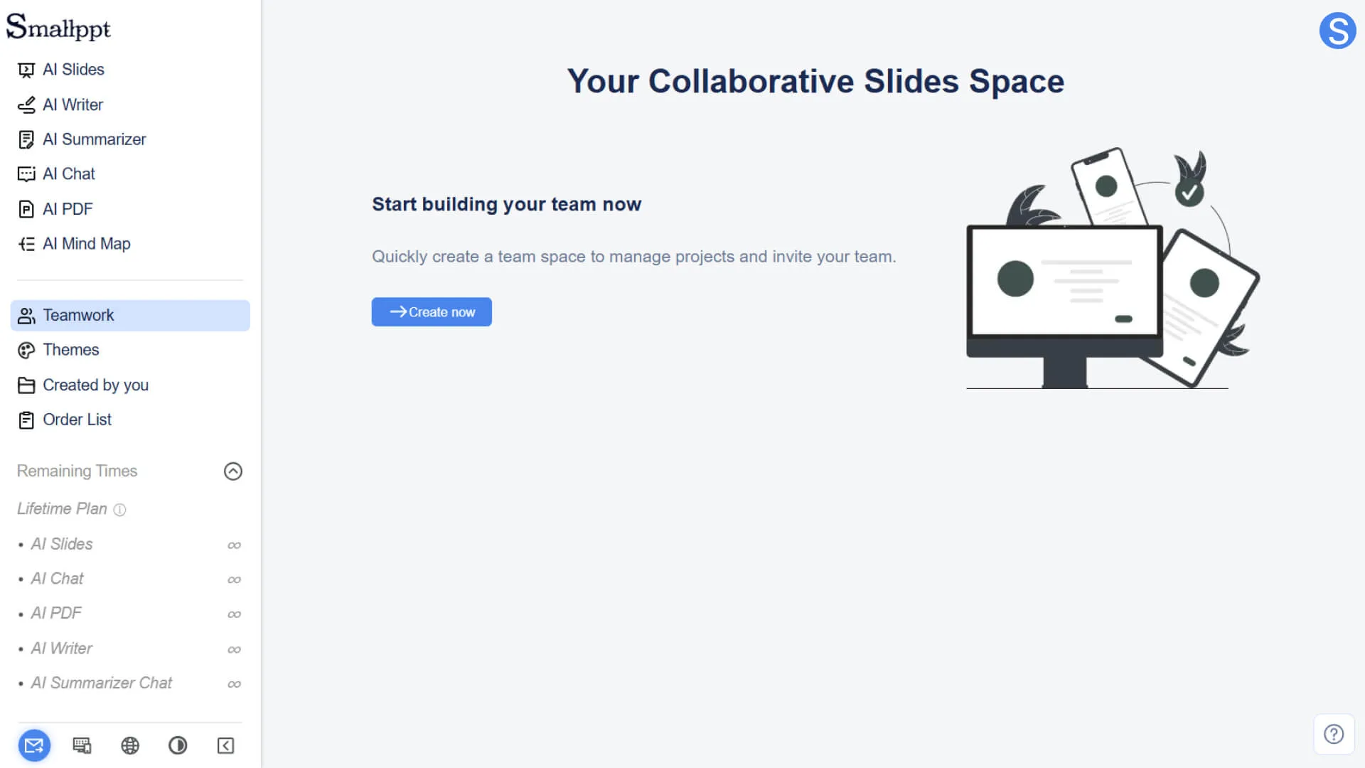 Click “Teamwork” to collaborate on slides with your team