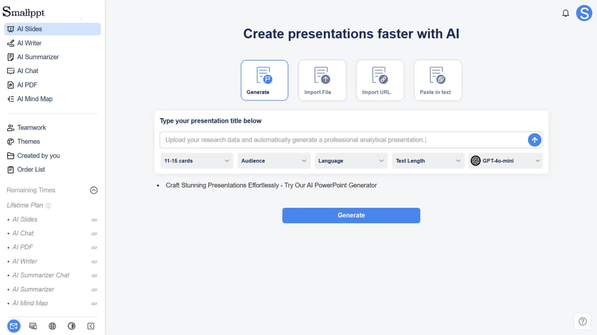 Open the Smallppt dashboard