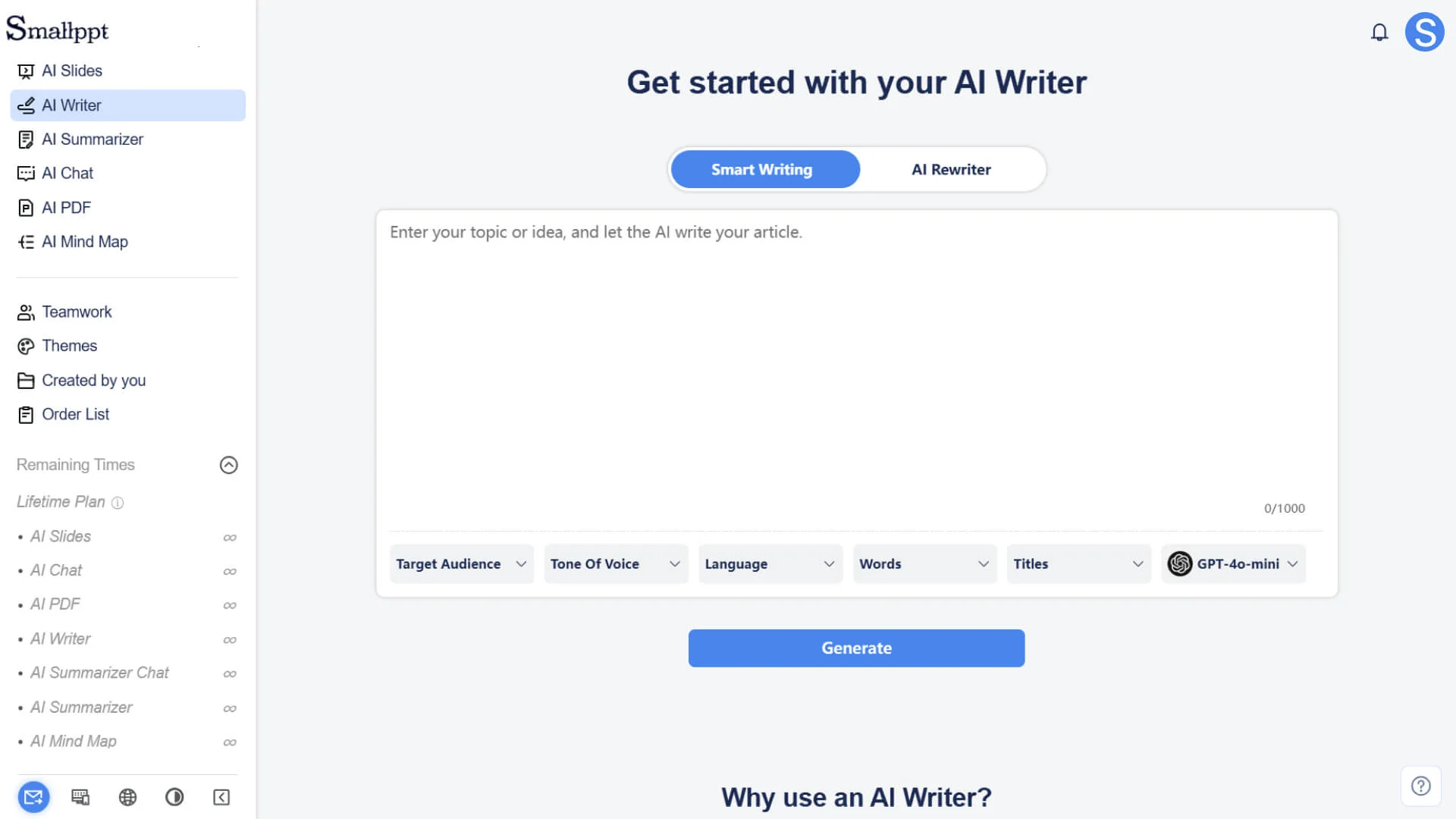 AI Writer for smart writing and rewriting assistance