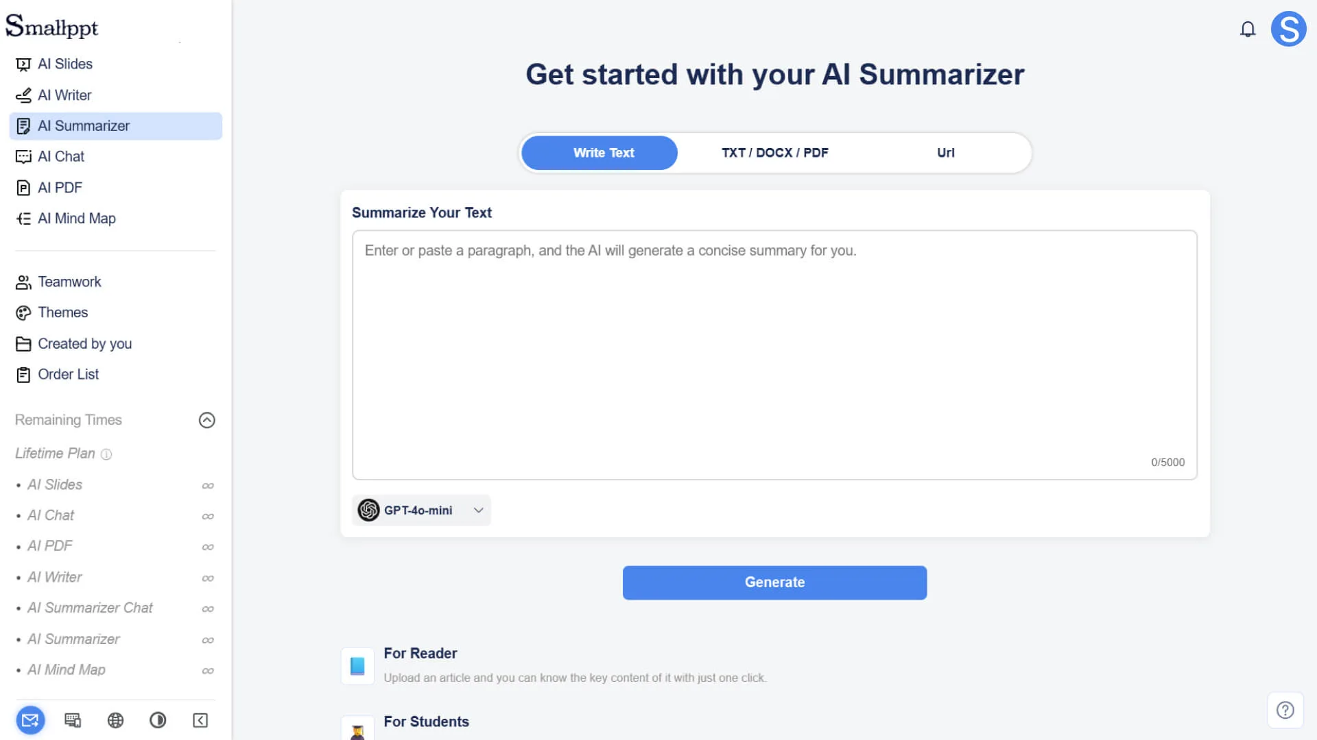 AI Summarizer for learning and reading