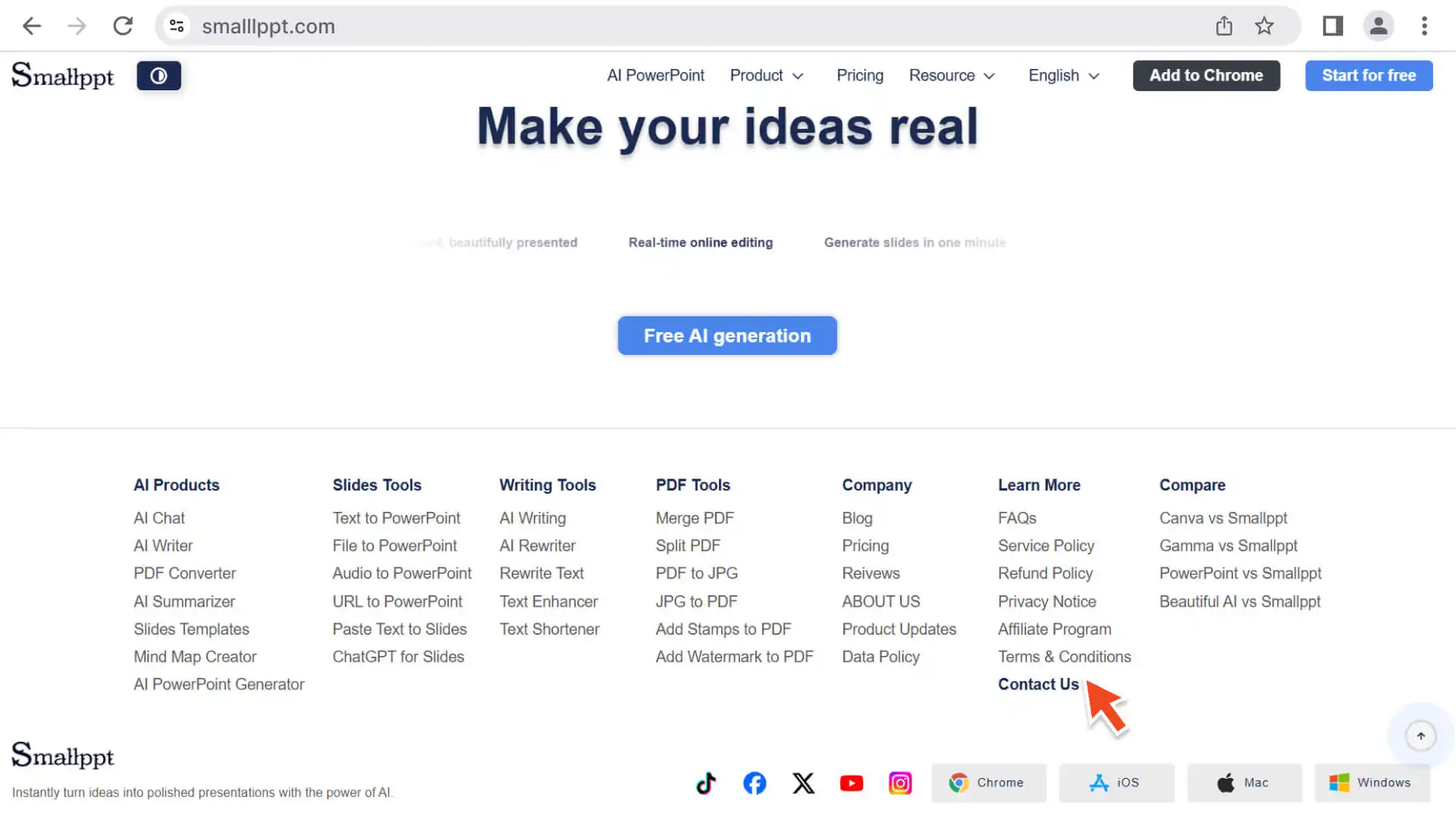 Click the “Contact Us” button at the bottom of the page