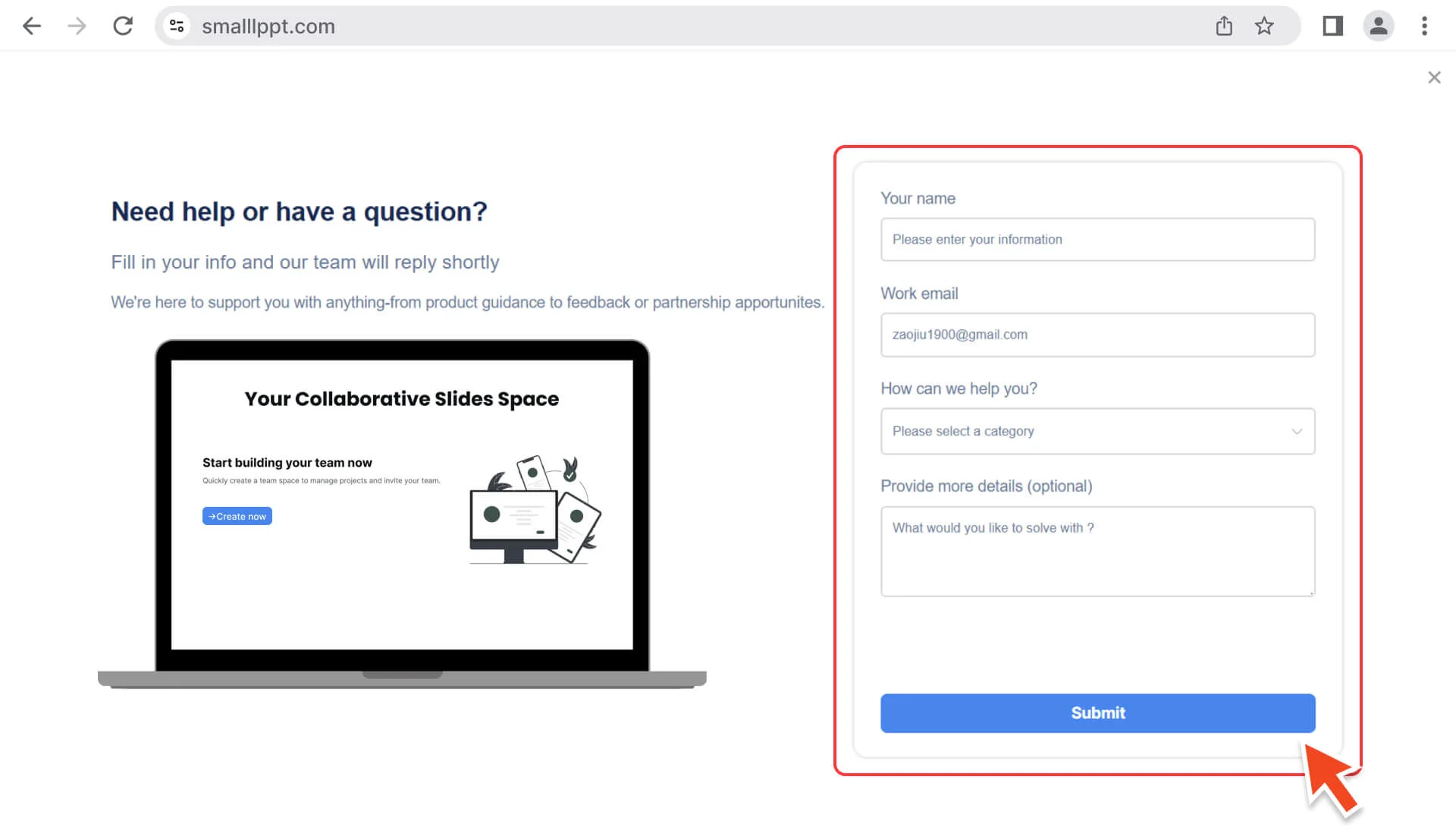 Fill in your contact information