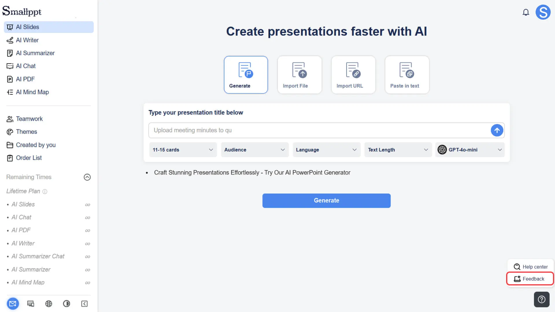 Open the Smallppt dashboard