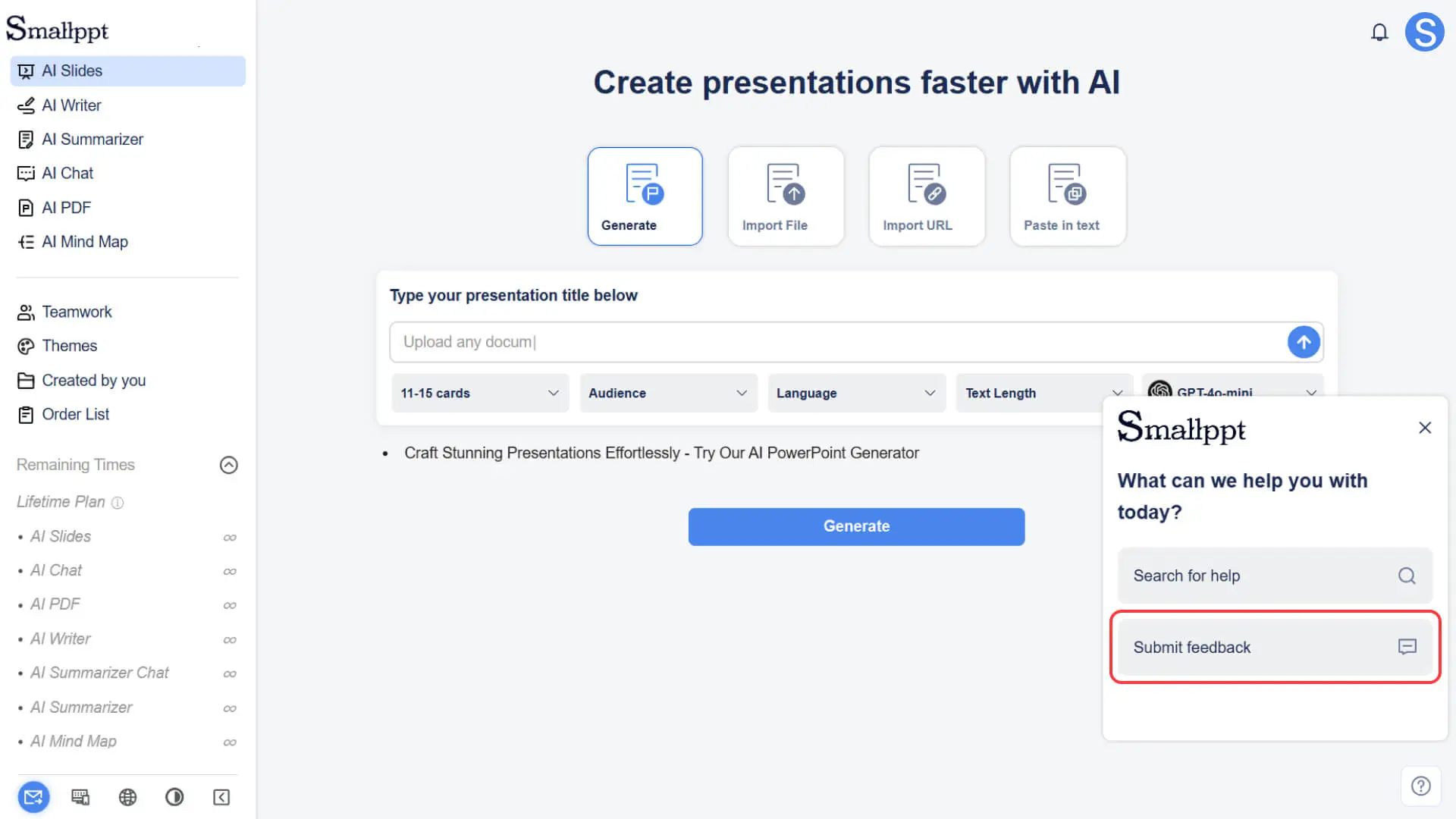 Click the “Submit Feedback” button