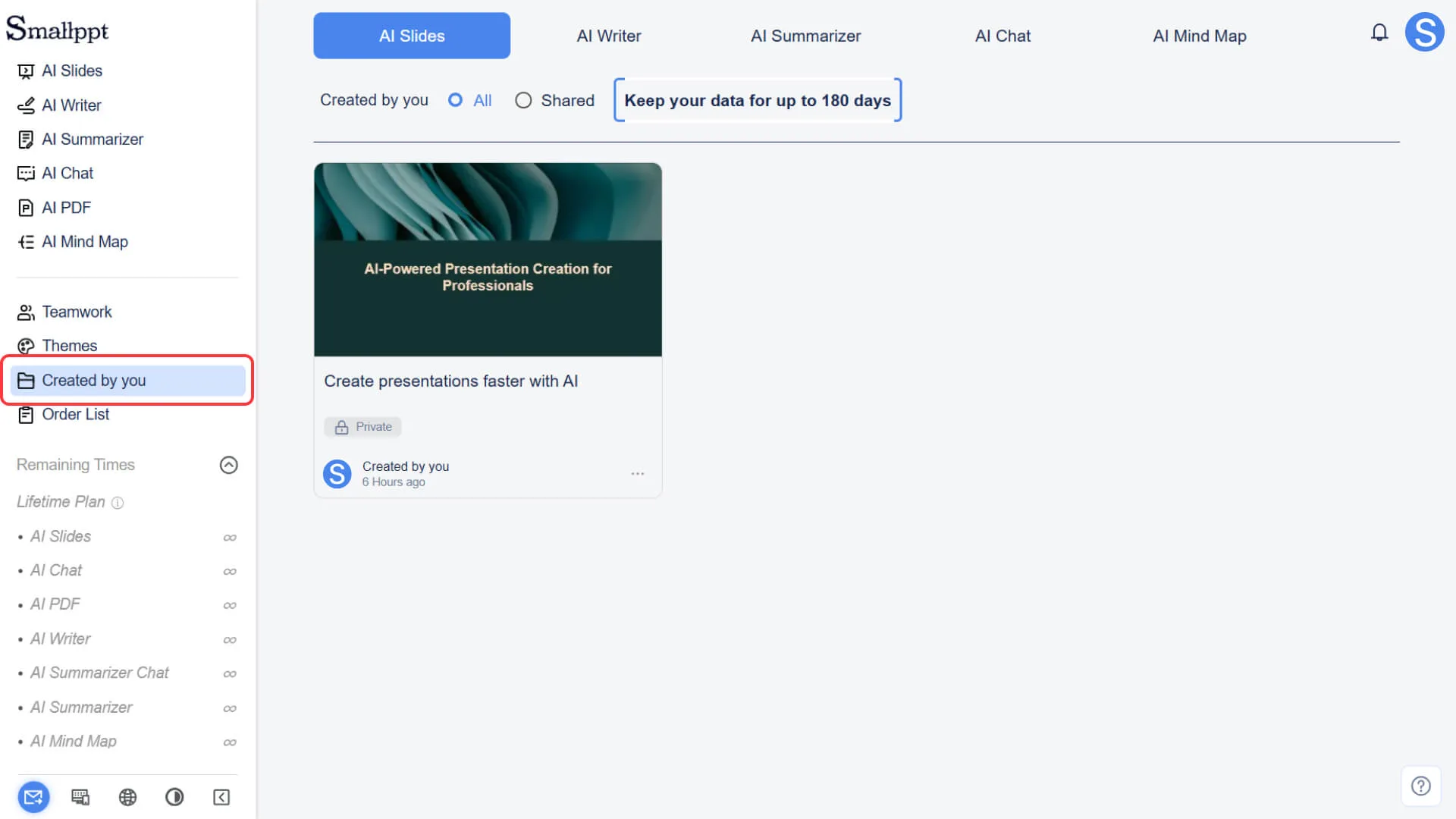 Click the "Created by you" button