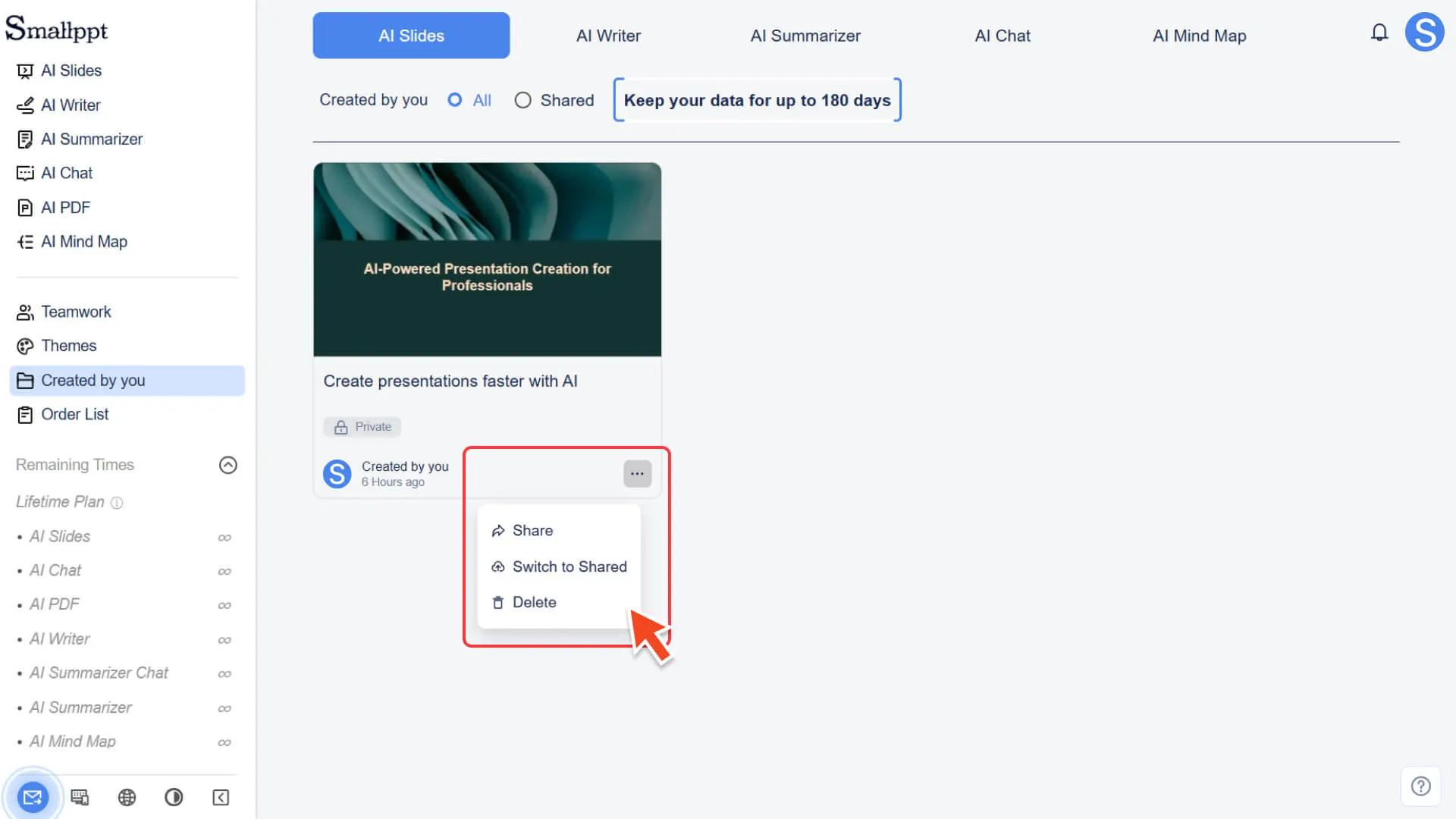 Share and delete your creation history anytime